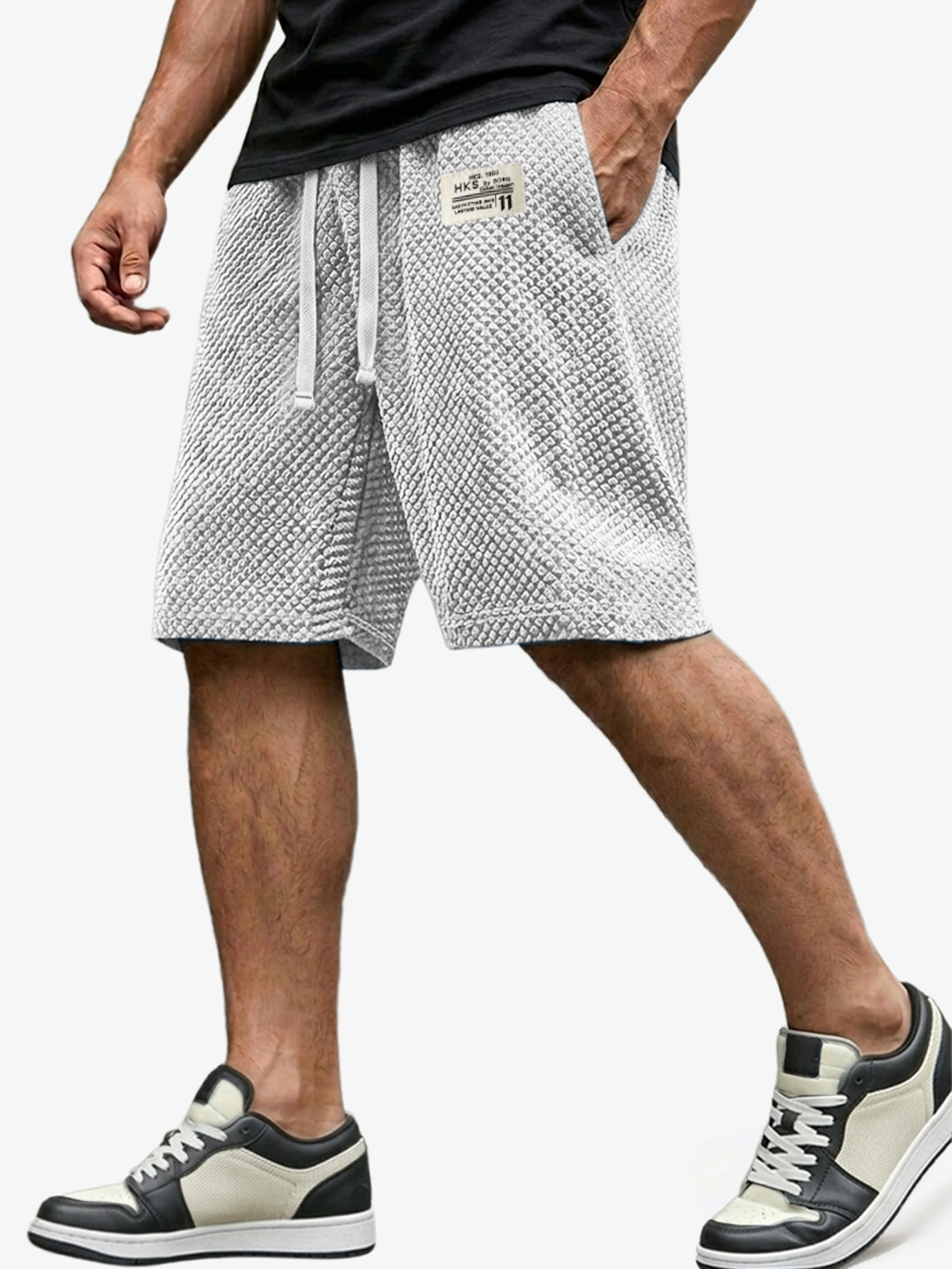 Men's Casual Loose Shorts Textured Embroidered Logo Everyday Wear