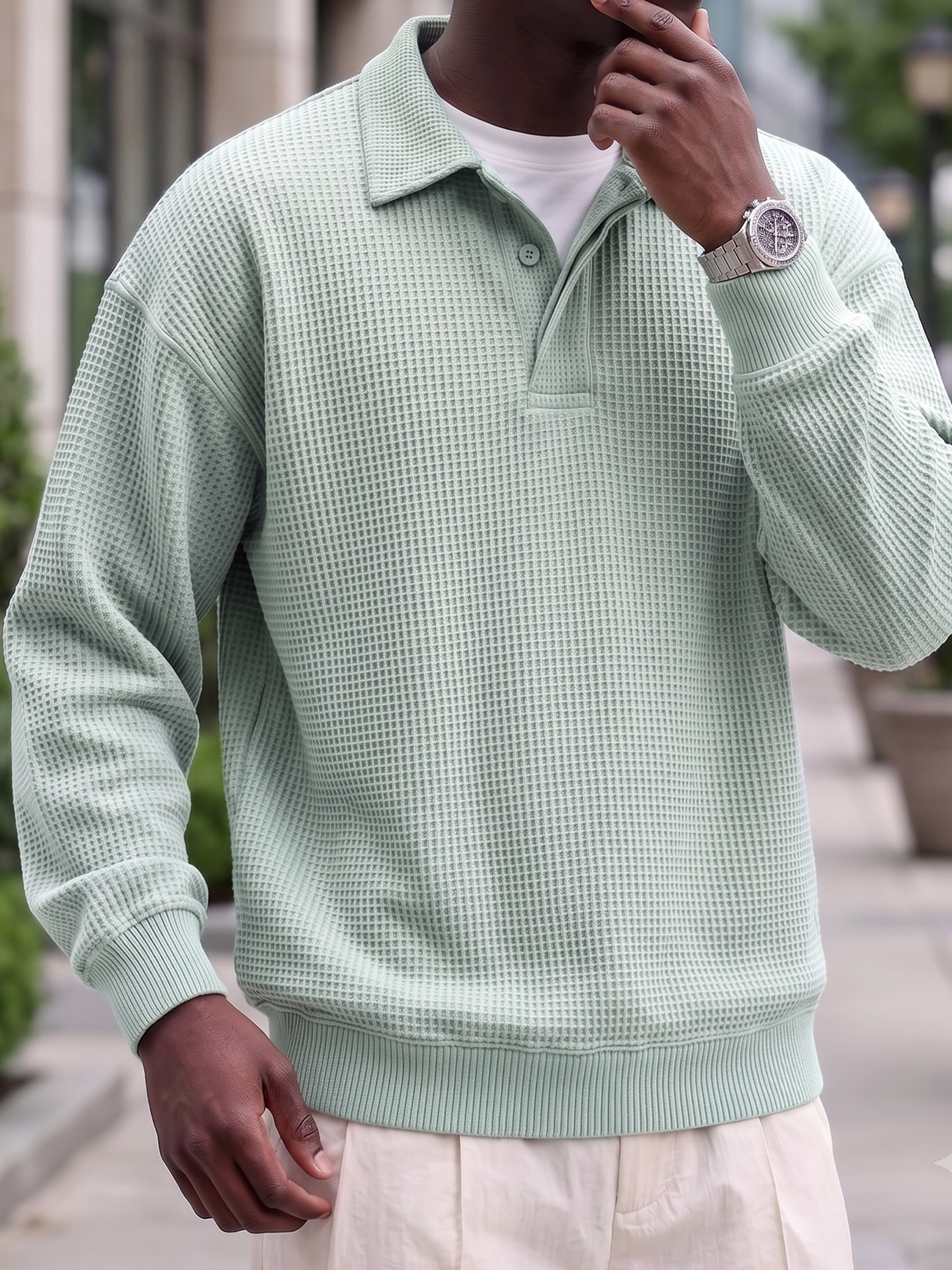 Urban Casual Waffle-Knit Polo Shirt