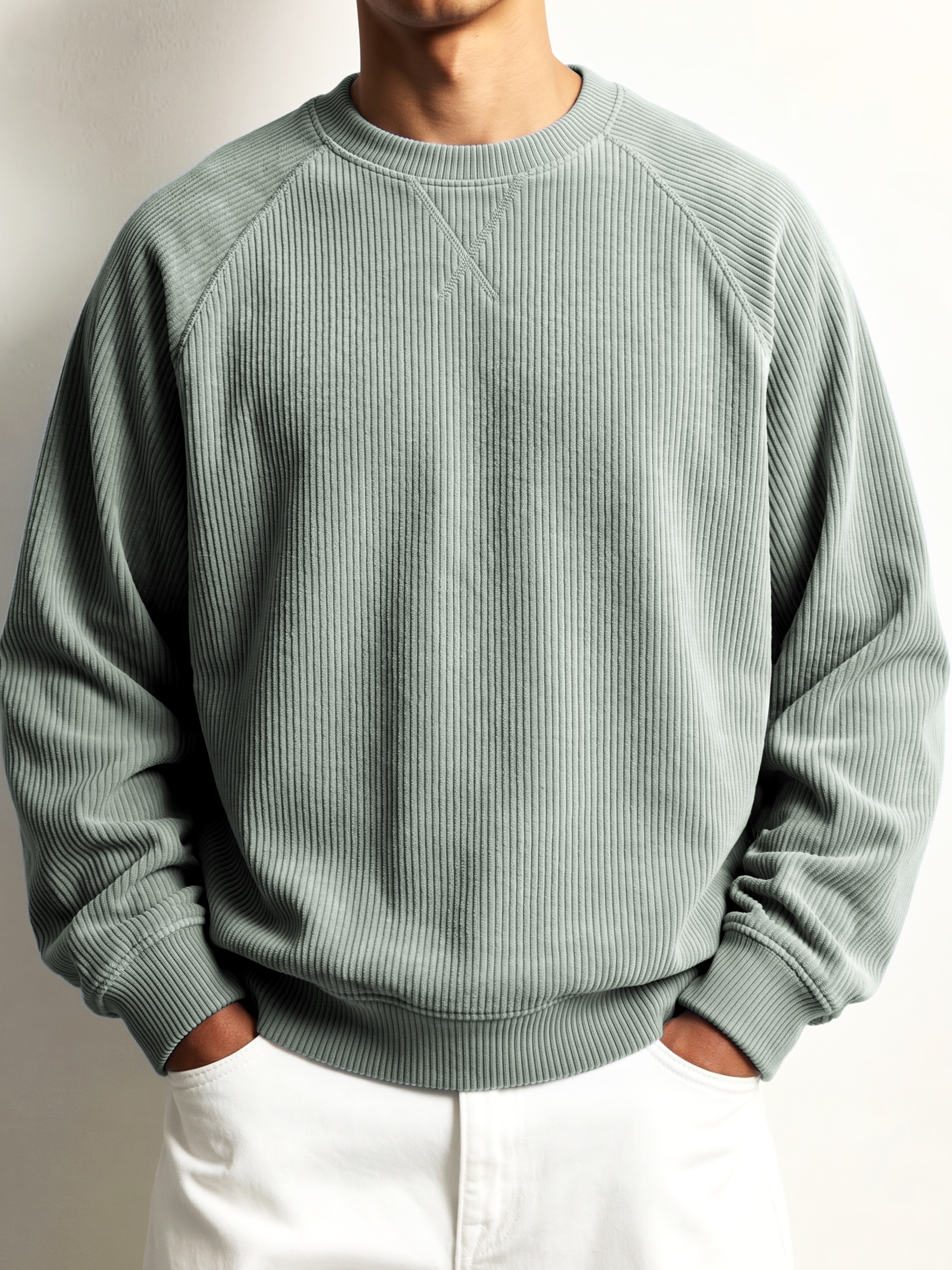 Stylish Oversized Corduroy Crew-neck Sweatshirt