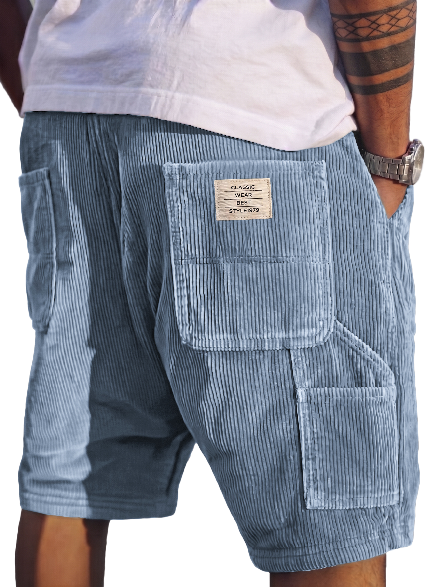 Men's Vintage Corduroy Shorts - Embroidered Comfort Fit Casual Bottoms