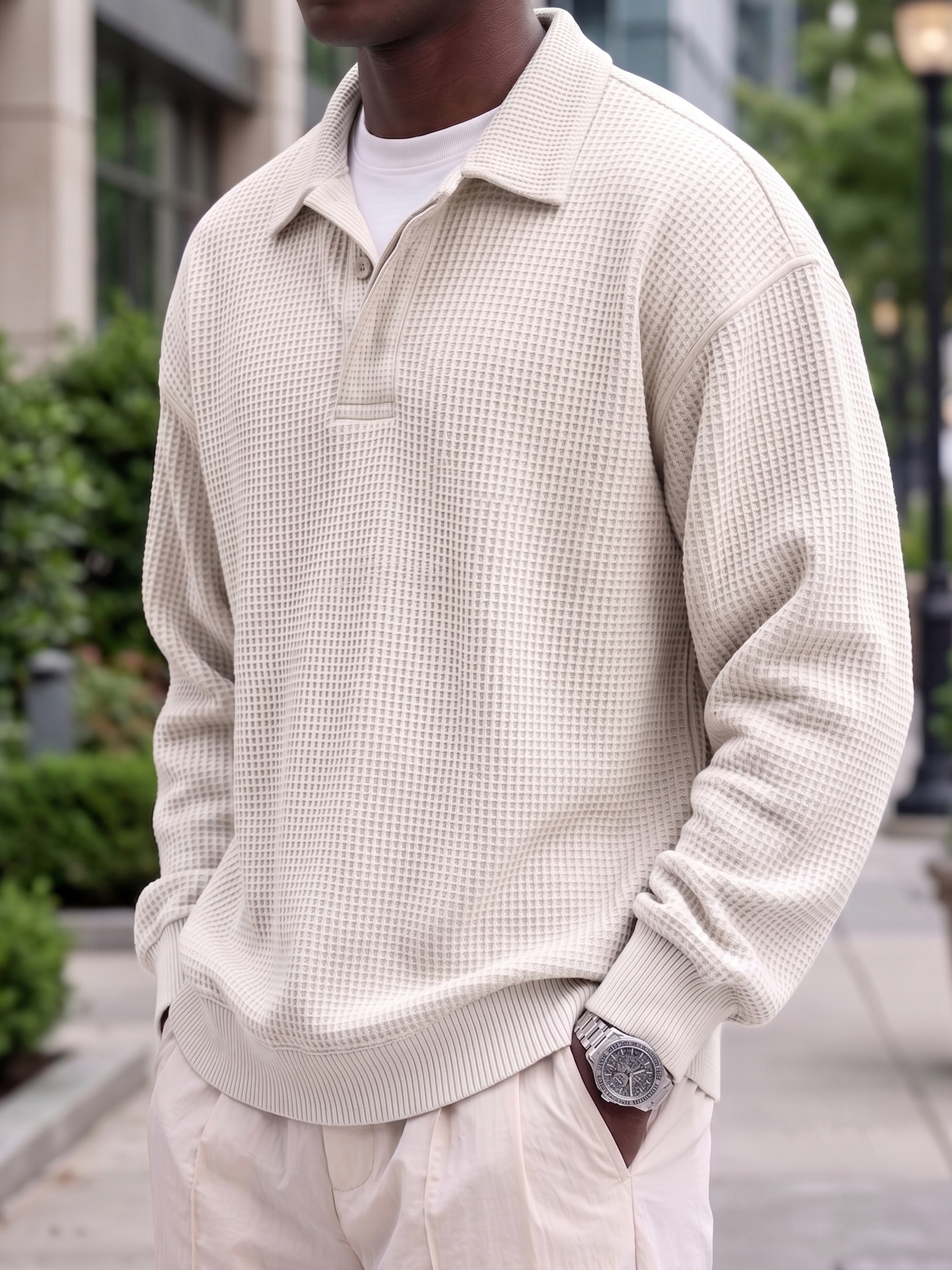 Urban Casual Waffle-Knit Polo Shirt