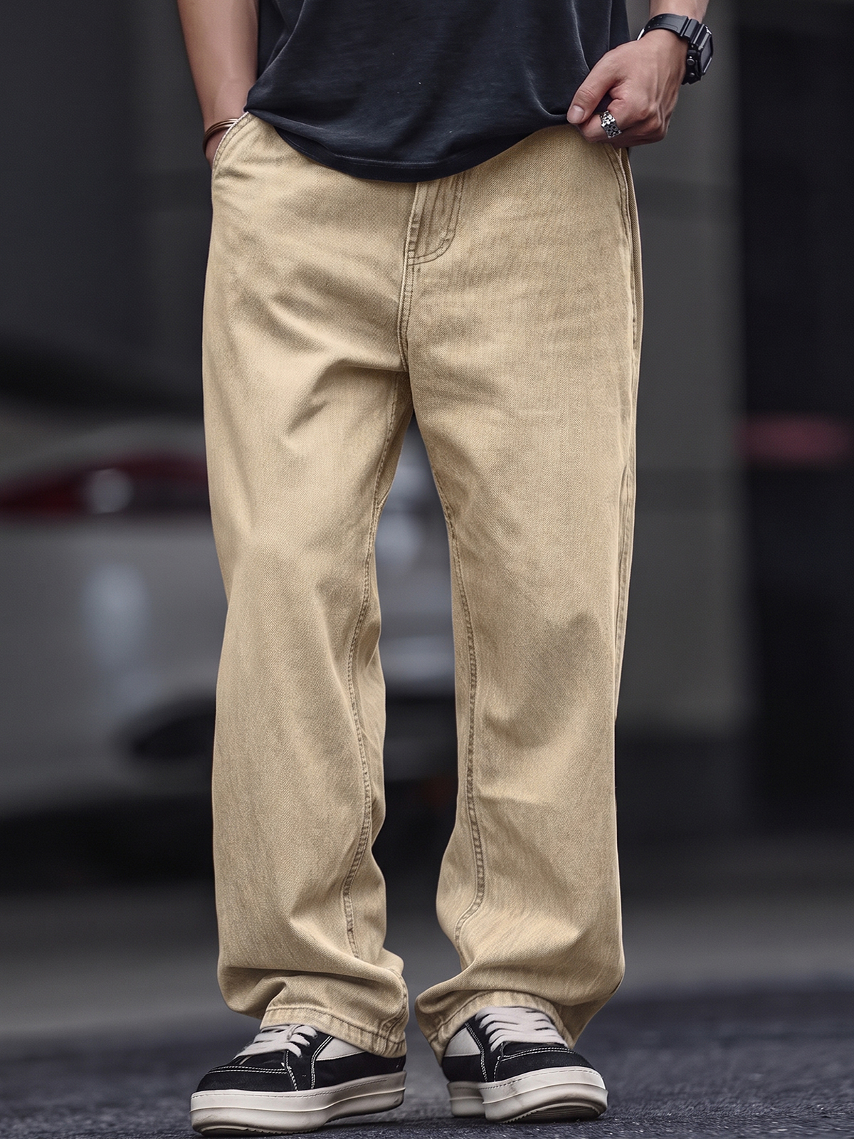 Stylish Retro Distressed Basic Wide-Leg Trousers