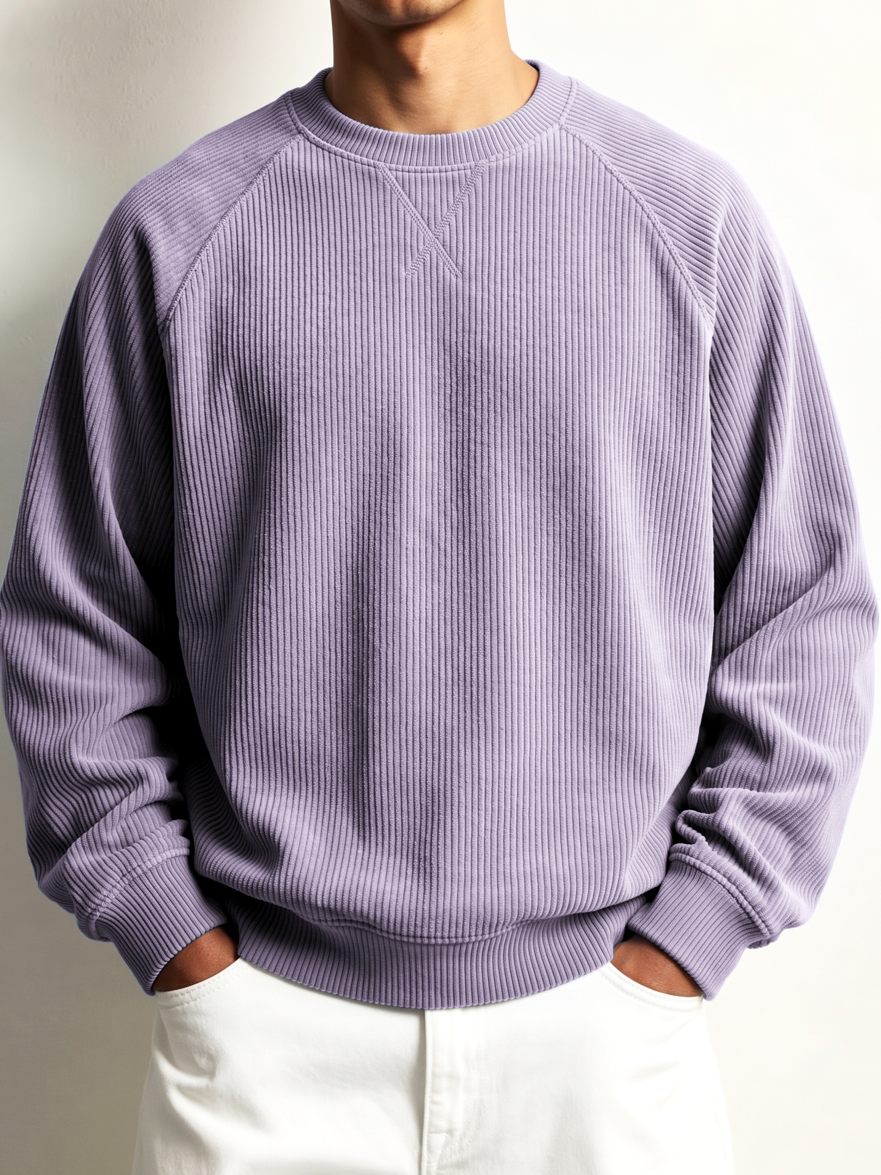 Stylish Oversized Corduroy Crew-neck Sweatshirt