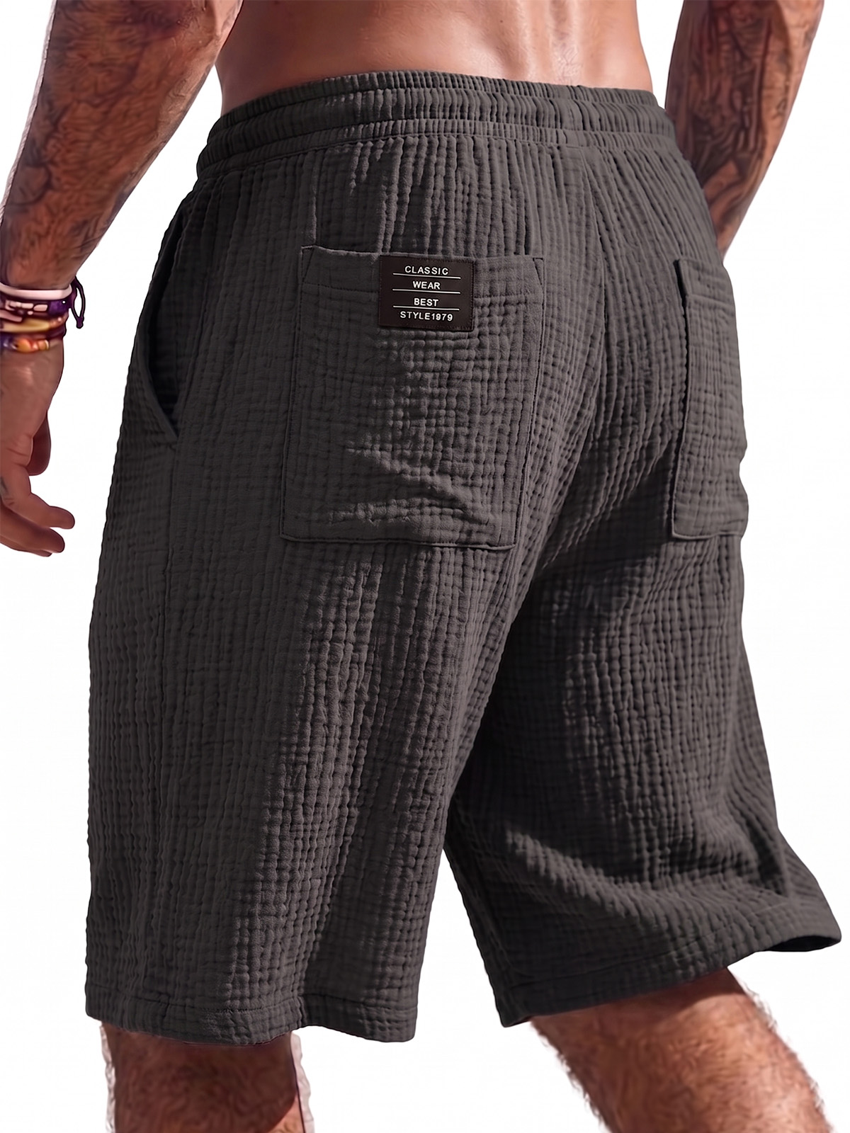 Breathable Cotton Gauze Vacation Shorts with Crinkled Texture