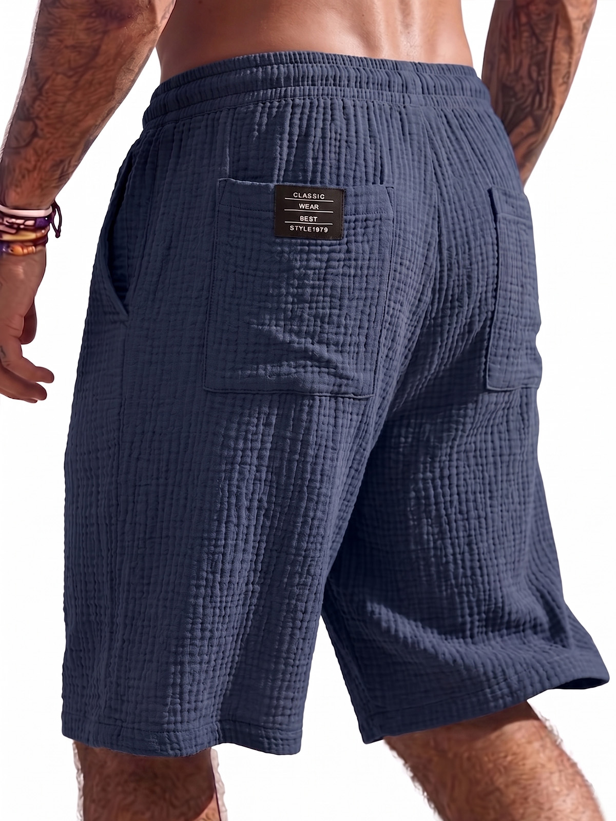 Breathable Cotton Gauze Vacation Shorts with Crinkled Texture