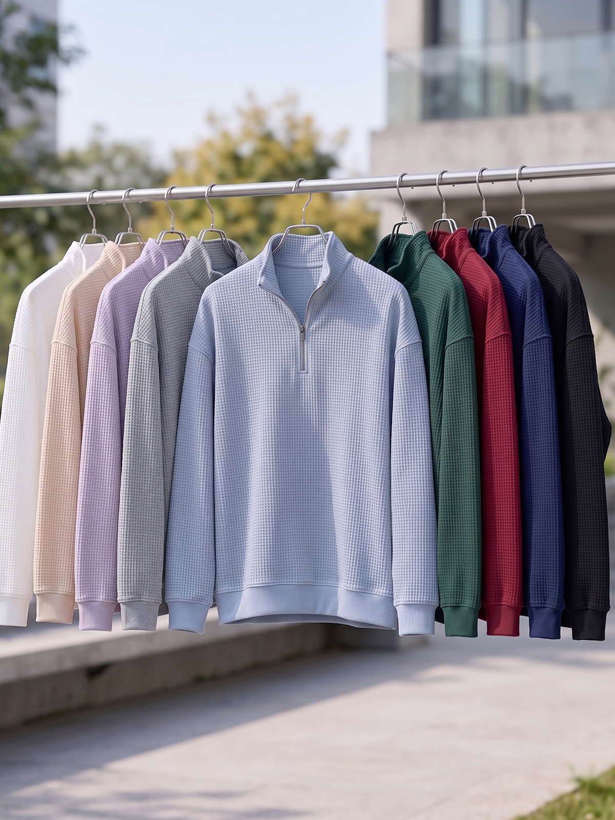 Waffle-textured Quarter-zip Polo Pullover