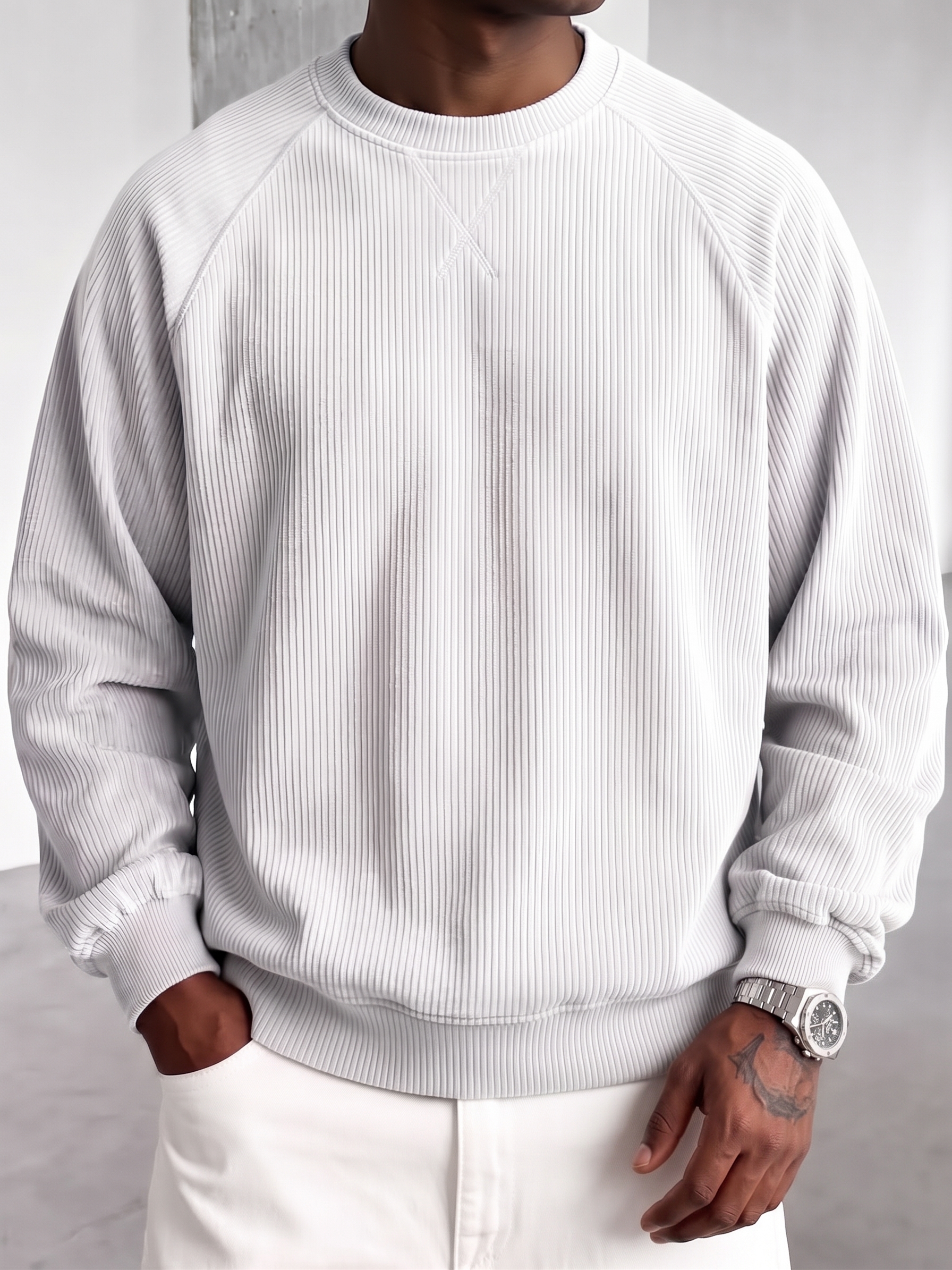 Stylish Oversized Corduroy Crew-neck Sweatshirt