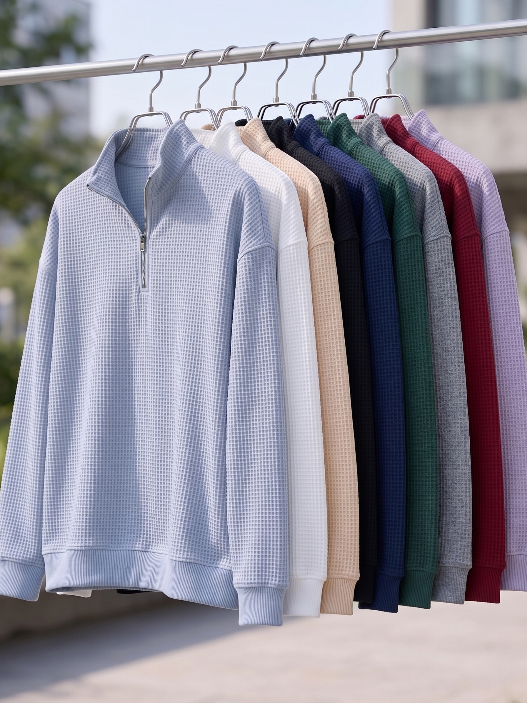 Waffle-textured Quarter-zip Polo Pullover