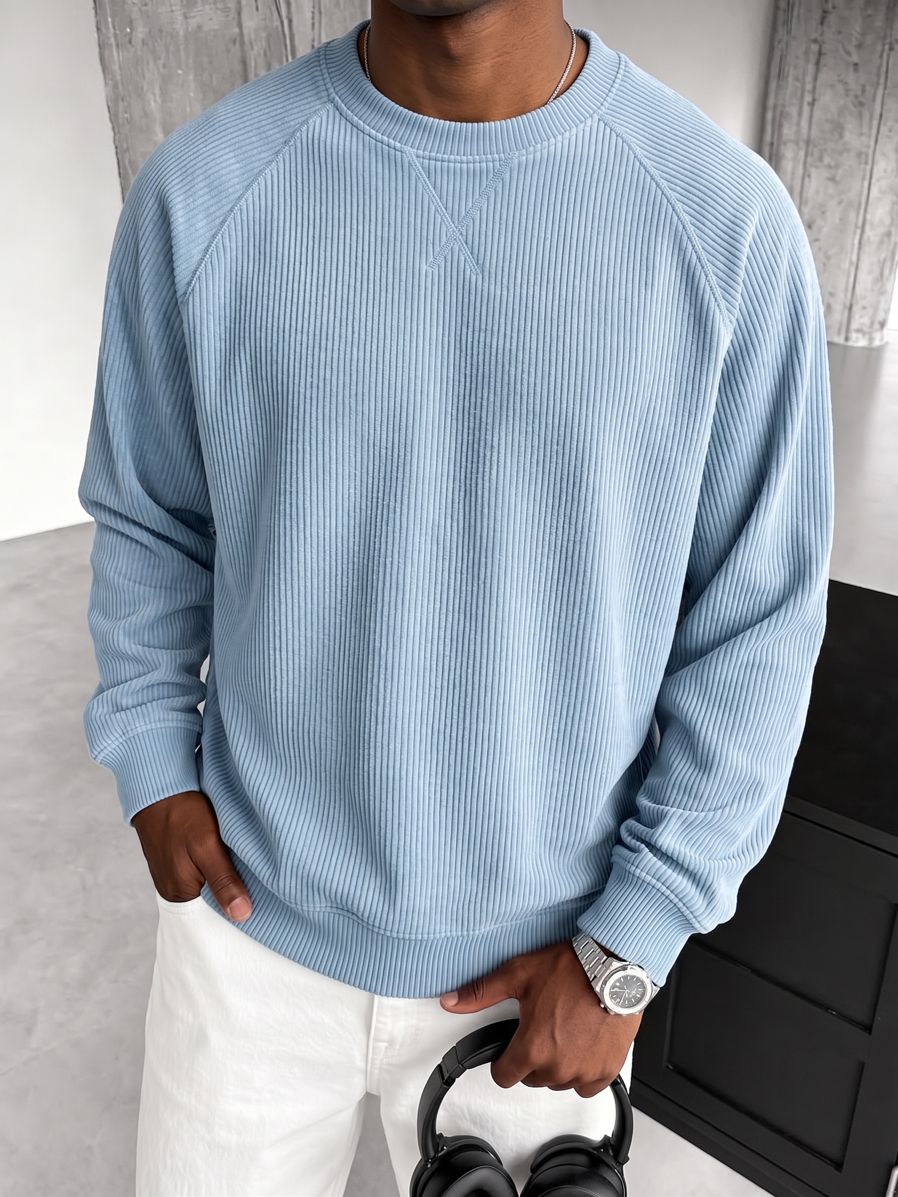 Stylish Oversized Corduroy Crew-neck Sweatshirt