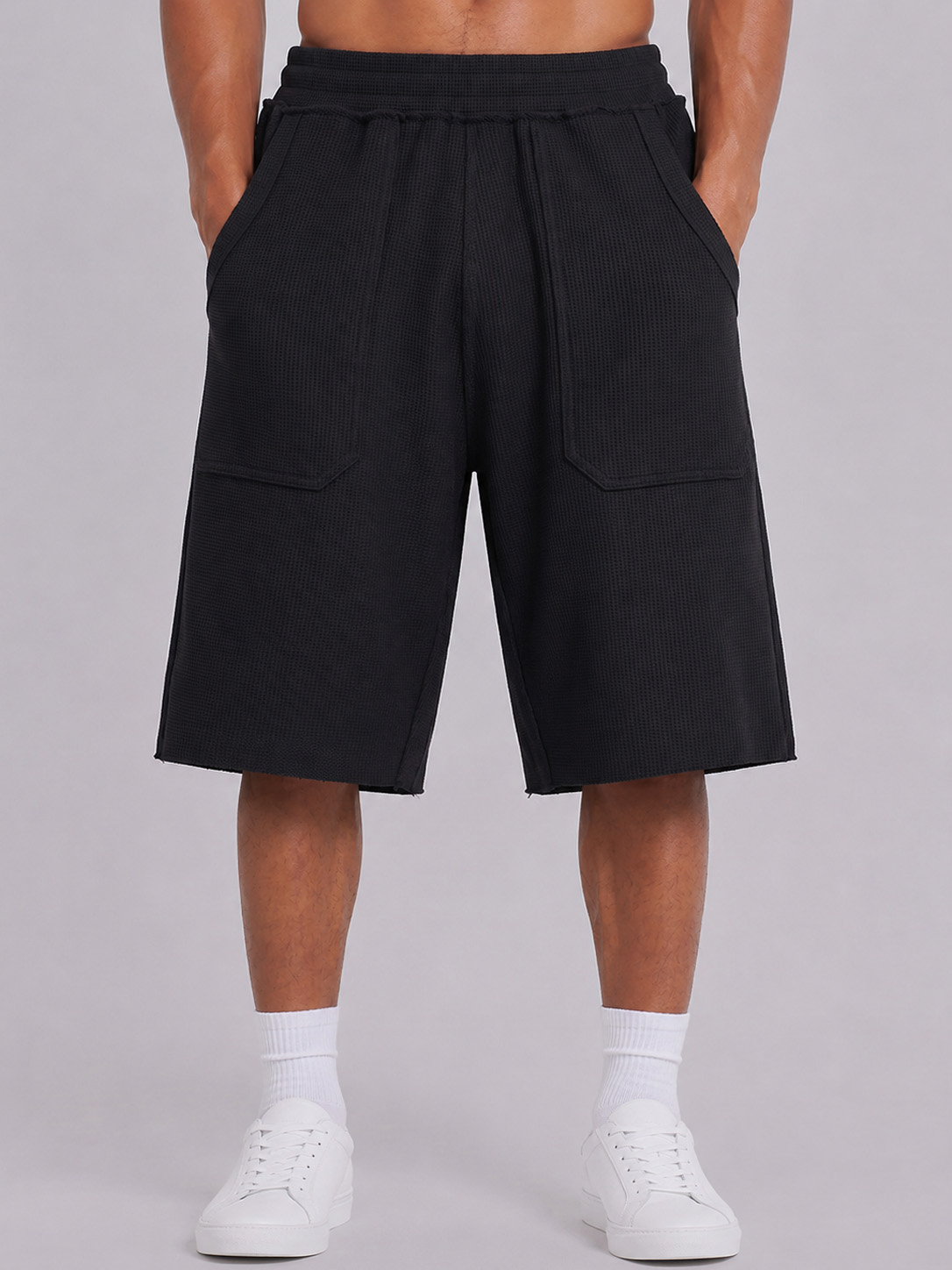 Breathable Waffle-Knit Textured Shorts with Vintage Deep Patch Pockets