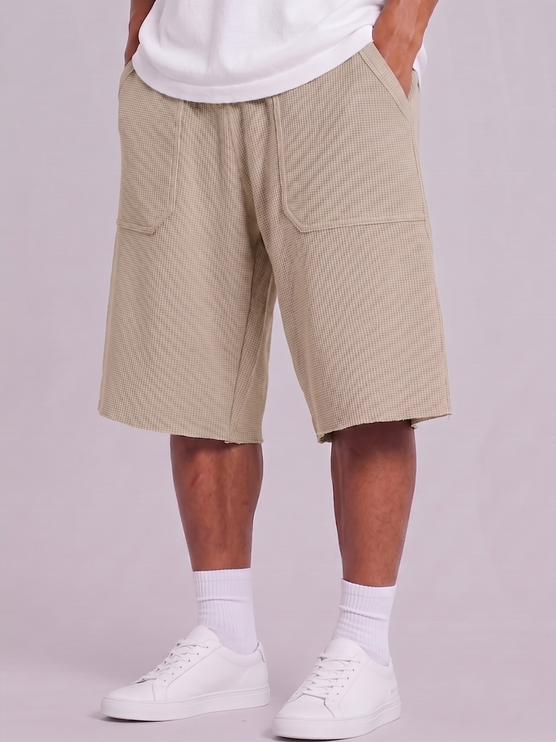 Breathable Waffle-Knit Textured Shorts with Vintage Deep Patch Pockets