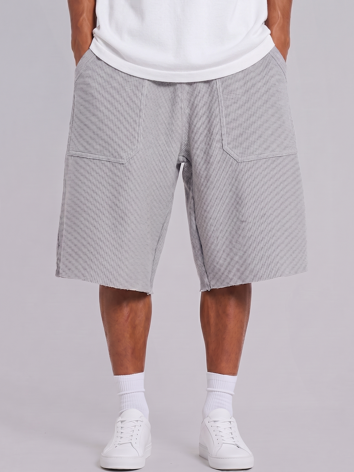 Breathable Waffle-Knit Textured Shorts with Vintage Deep Patch Pockets