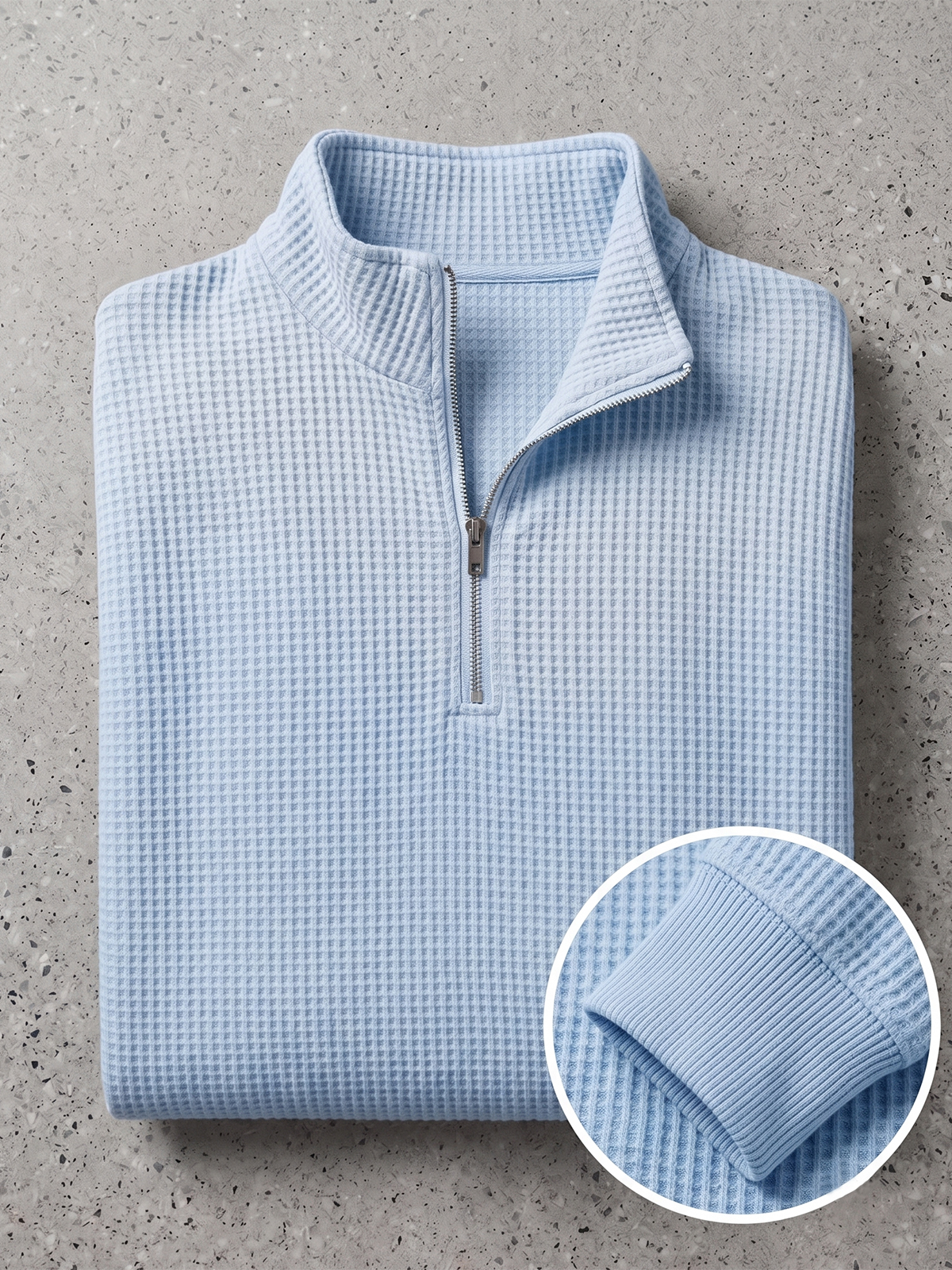 Waffle-textured Quarter-zip Polo Pullover