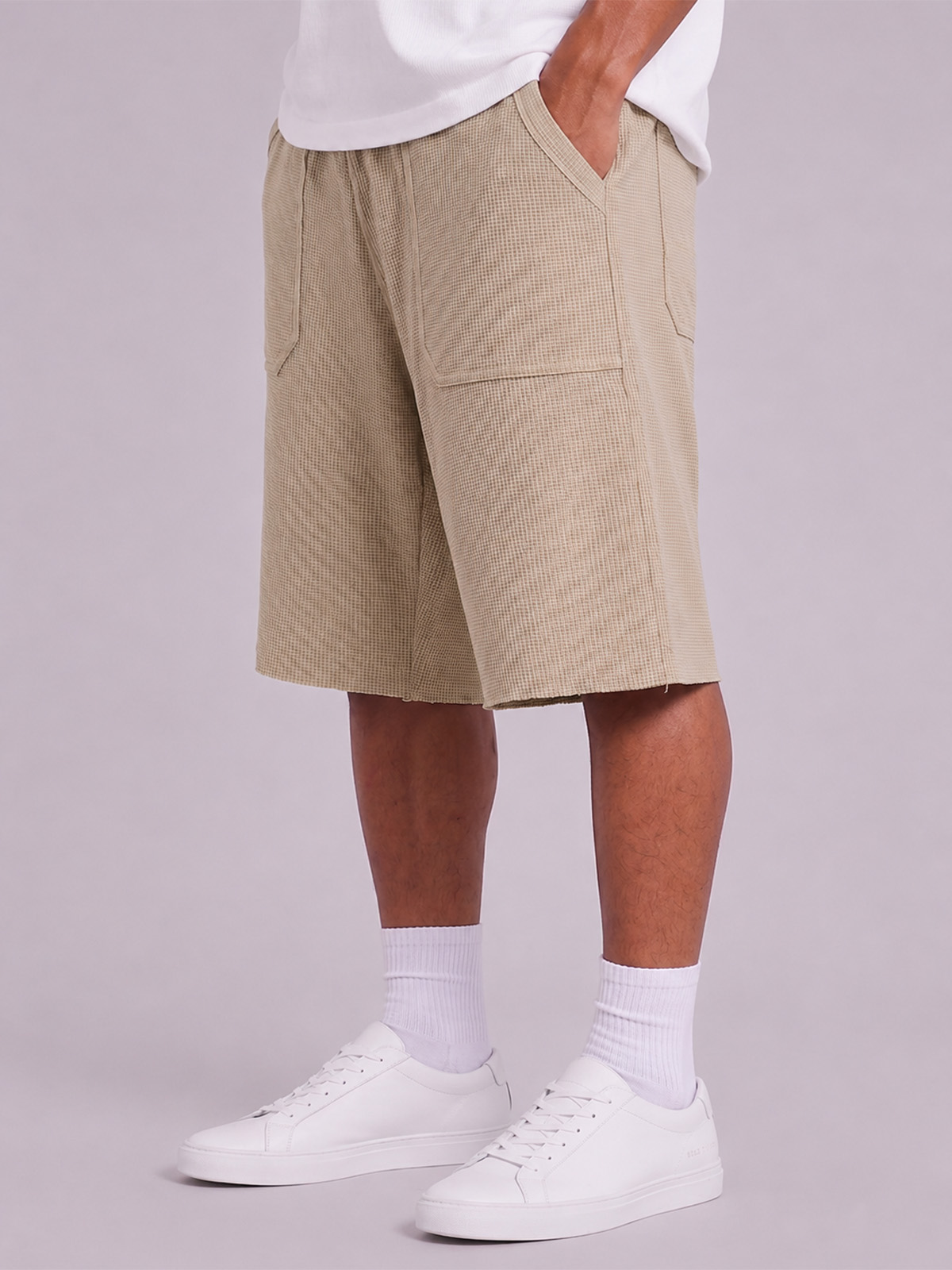 Breathable Waffle-Knit Textured Shorts with Vintage Deep Patch Pockets