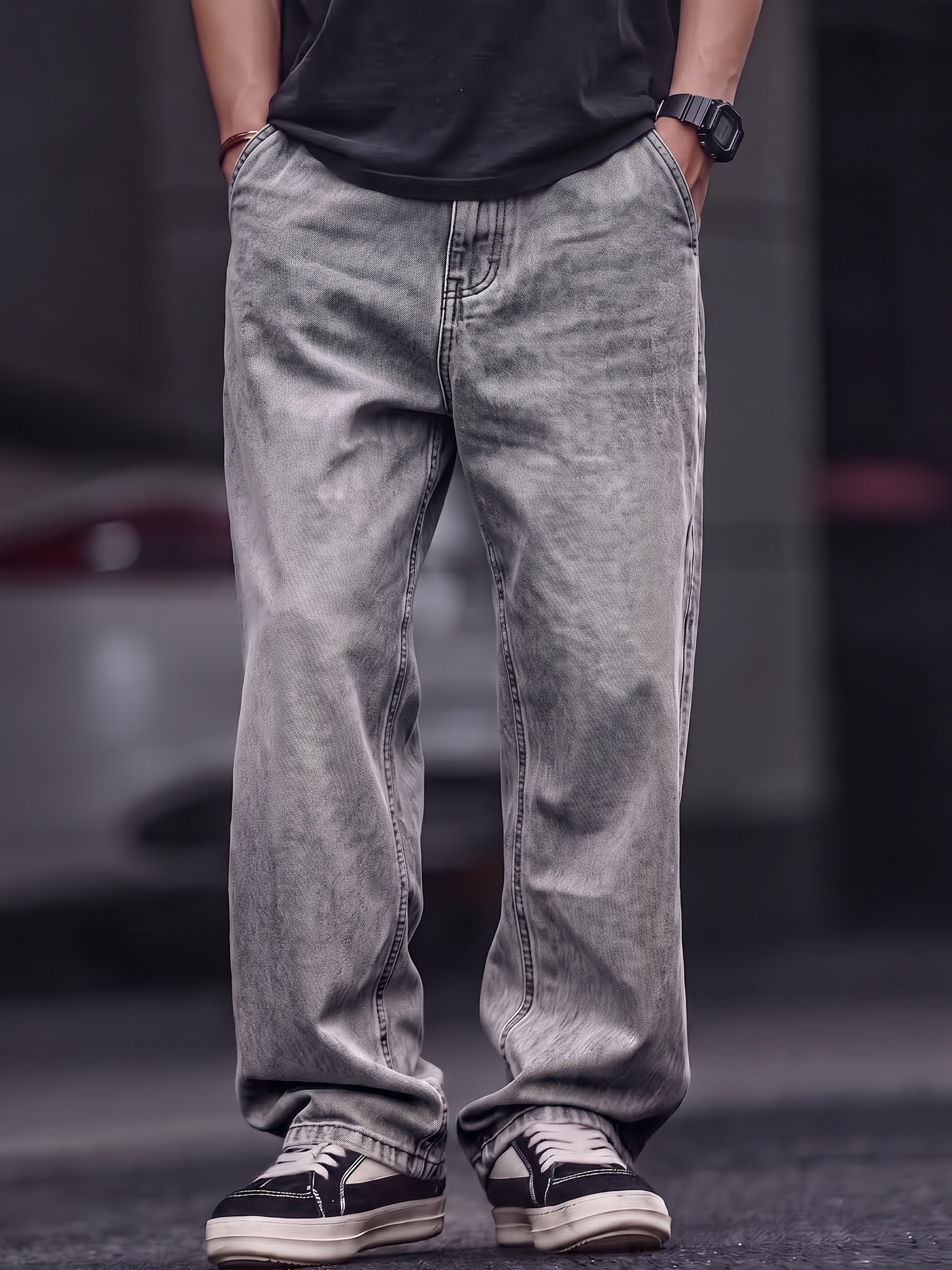 Stylish Retro Distressed Basic Wide-Leg Trousers