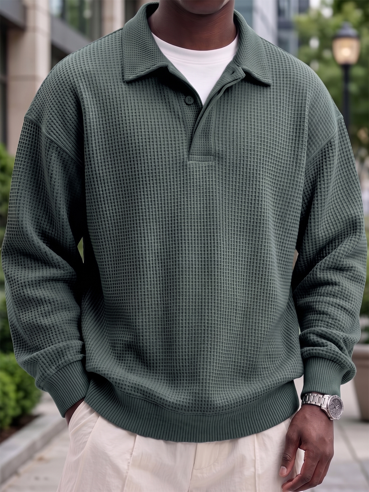 Urban Casual Waffle-Knit Polo Shirt