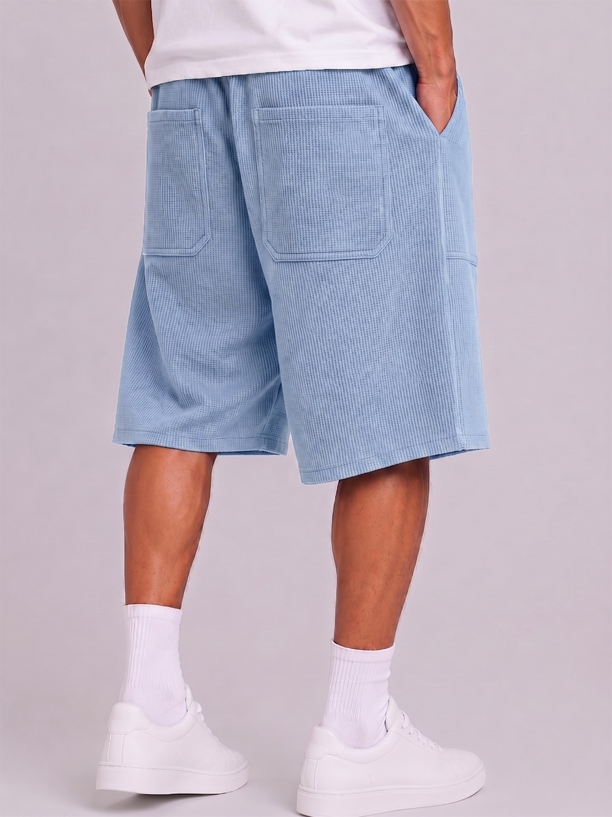 Breathable Waffle-Knit Textured Shorts with Vintage Deep Patch Pockets