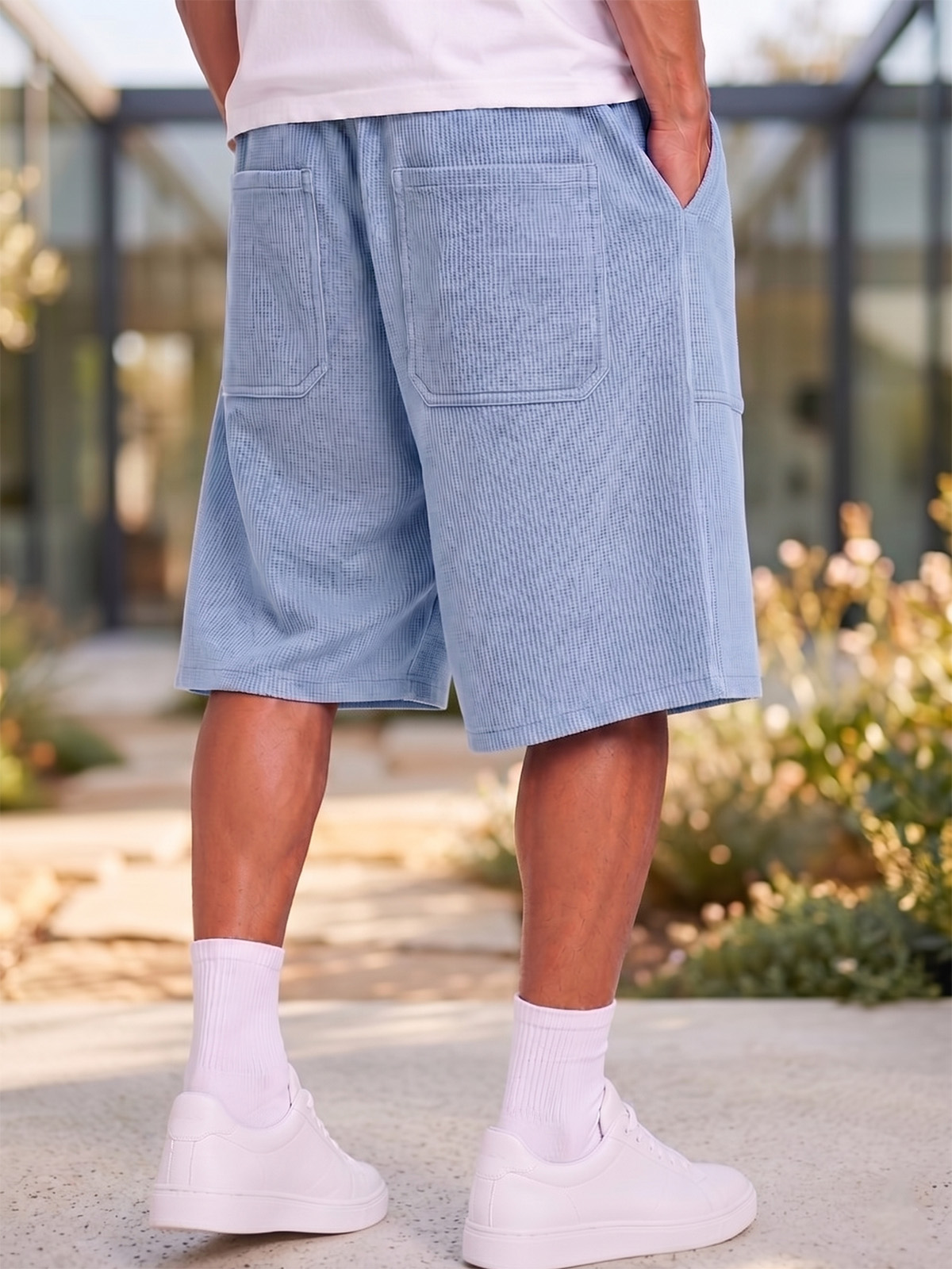 Breathable Waffle-Knit Textured Shorts with Vintage Deep Patch Pockets