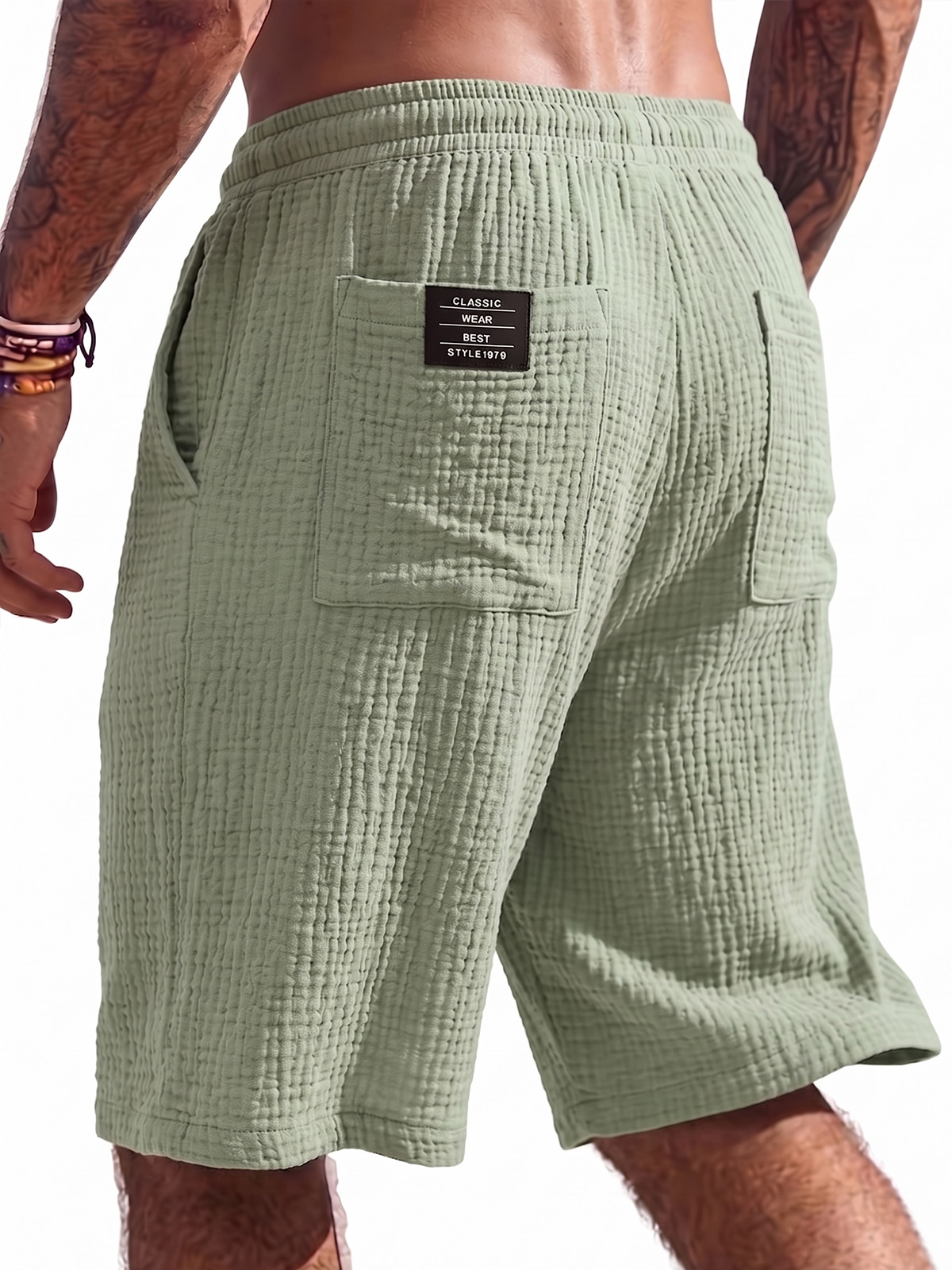 Breathable Cotton Gauze Vacation Shorts with Crinkled Texture