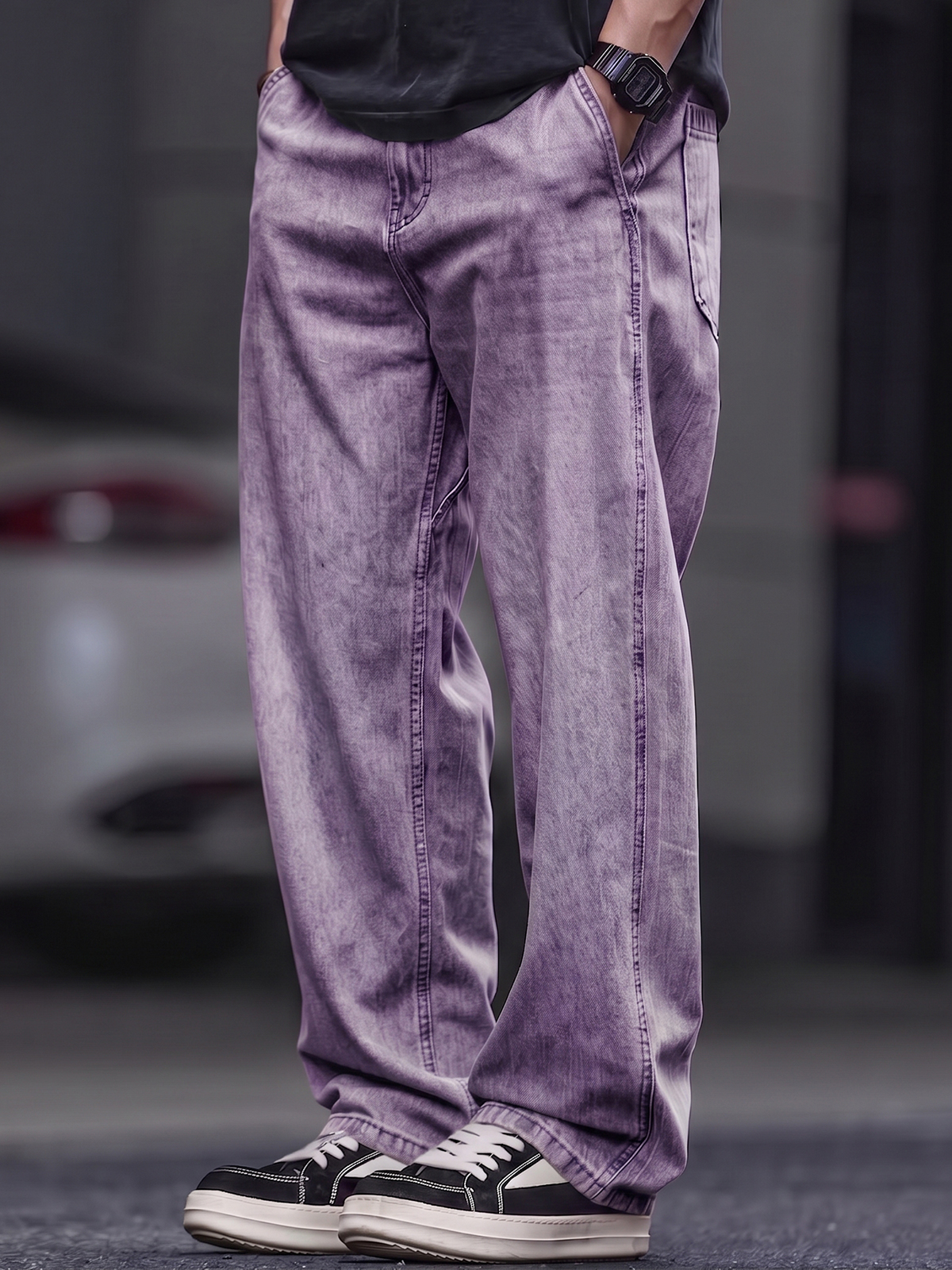 Stylish Retro Distressed Basic Wide-Leg Trousers