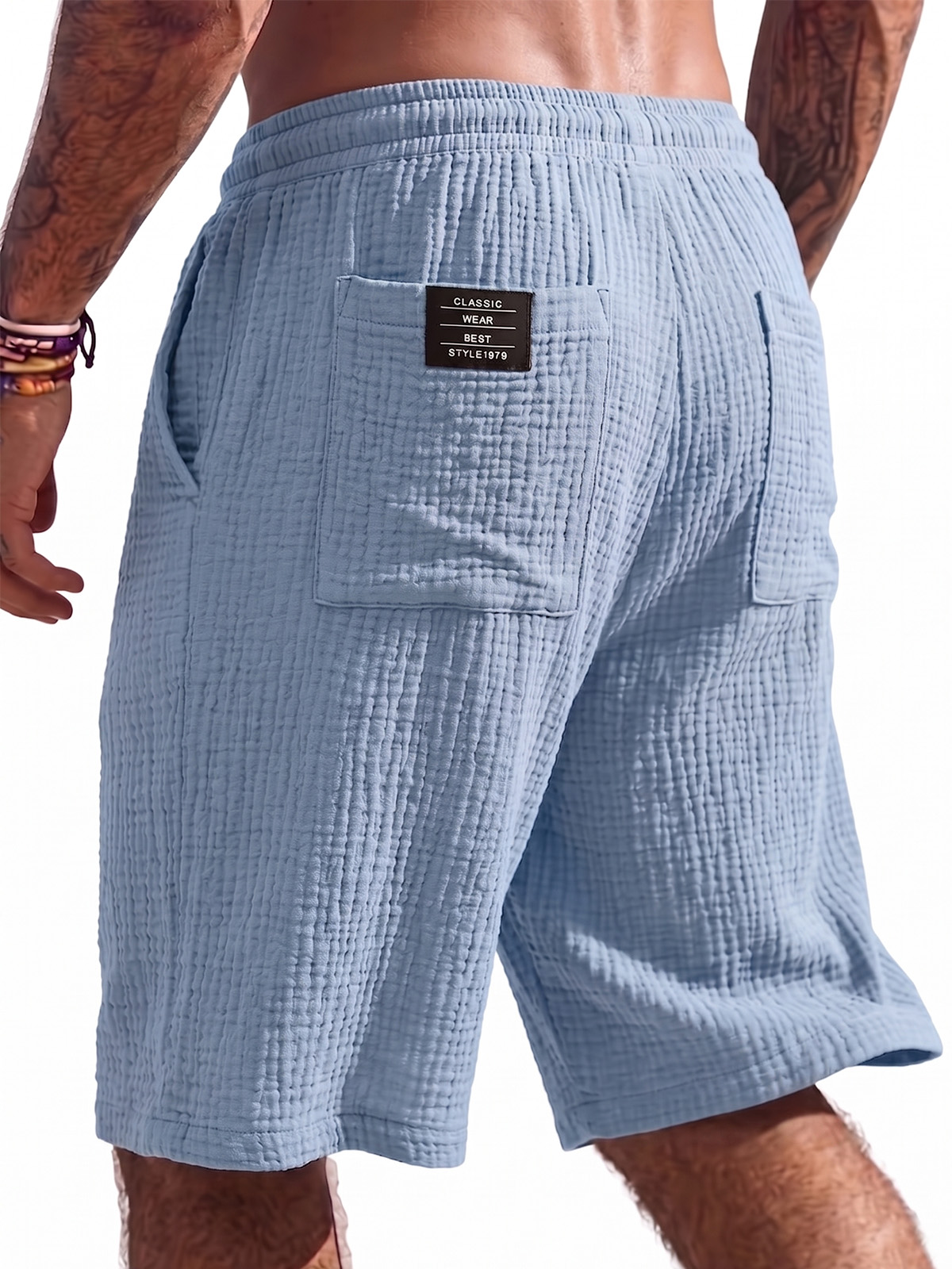 Breathable Cotton Gauze Vacation Shorts with Crinkled Texture