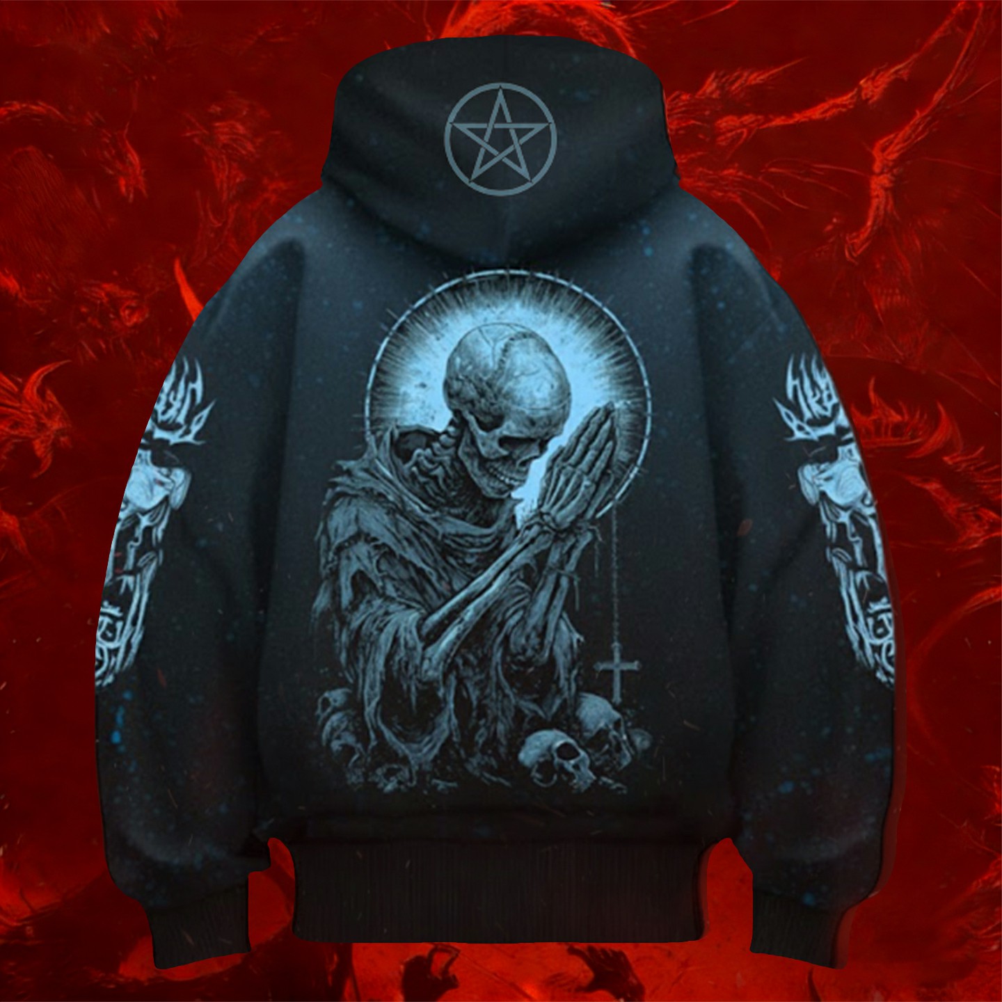 Gothic Macabre Skeleton Graphic Hoodie Dark Art Pullover Sweatshirt with Hood - Hoodies & Layers from NINEDGE