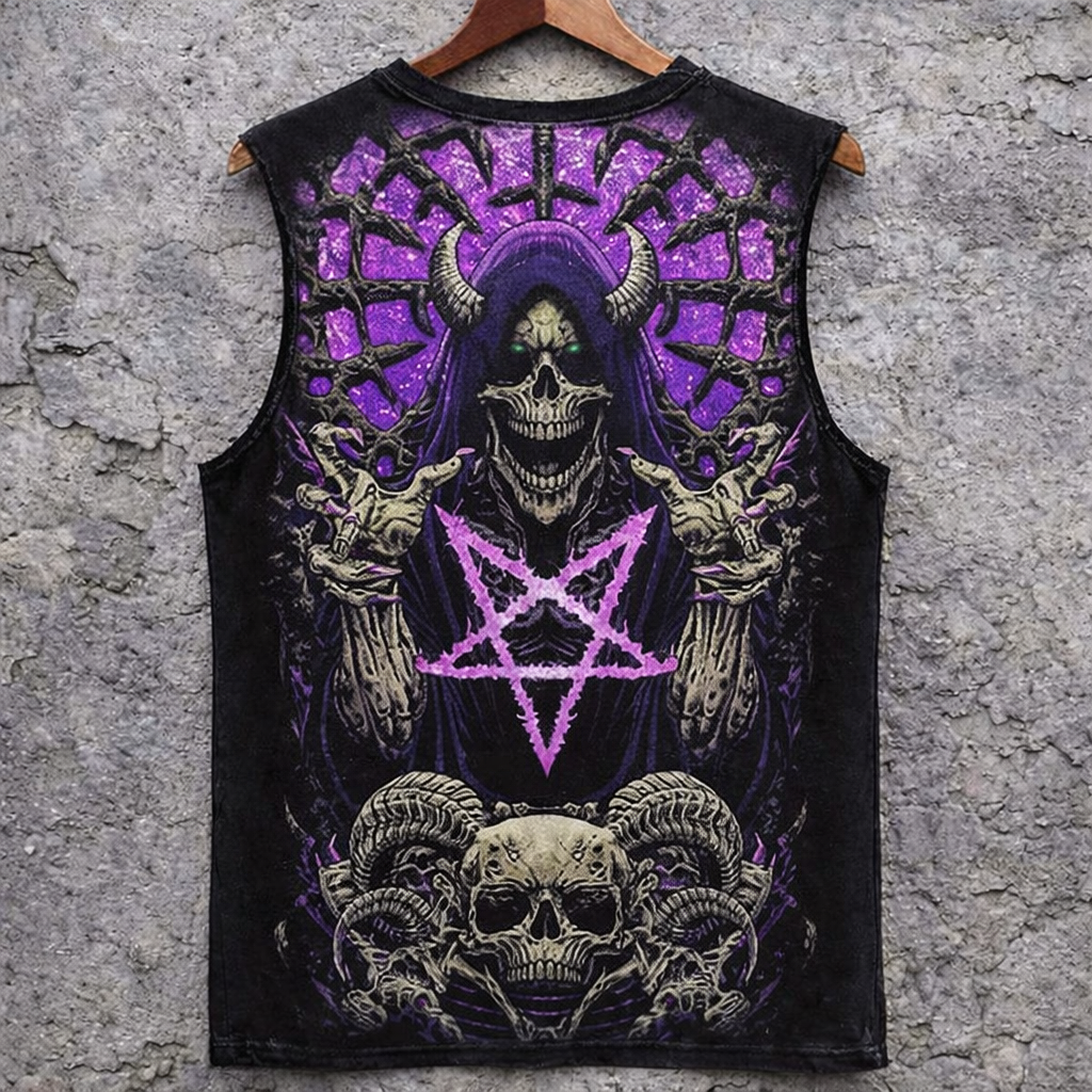 Gothic Reaper Skull Print Sleeveless Top Dark Alternative Graphic Tank - Tanks & Sleeveless from NINEDGE