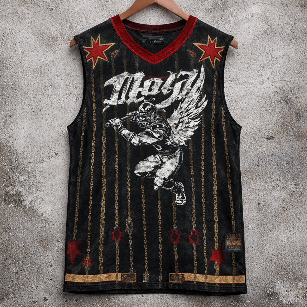 Grunge Graphic Sleeveless Jersey Distressed Winged Athlete Black V-Neck - Tanks & Sleeveless from NINEDGE