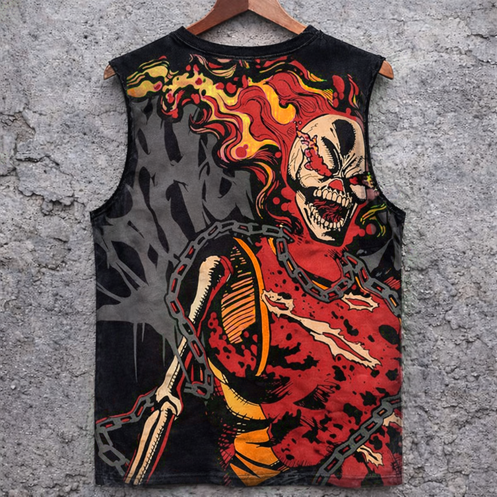 Flaming Skull Graphic Sleeveless Tank Top Grunge Streetwear Edgy Style - Tanks & Sleeveless from NINEDGE