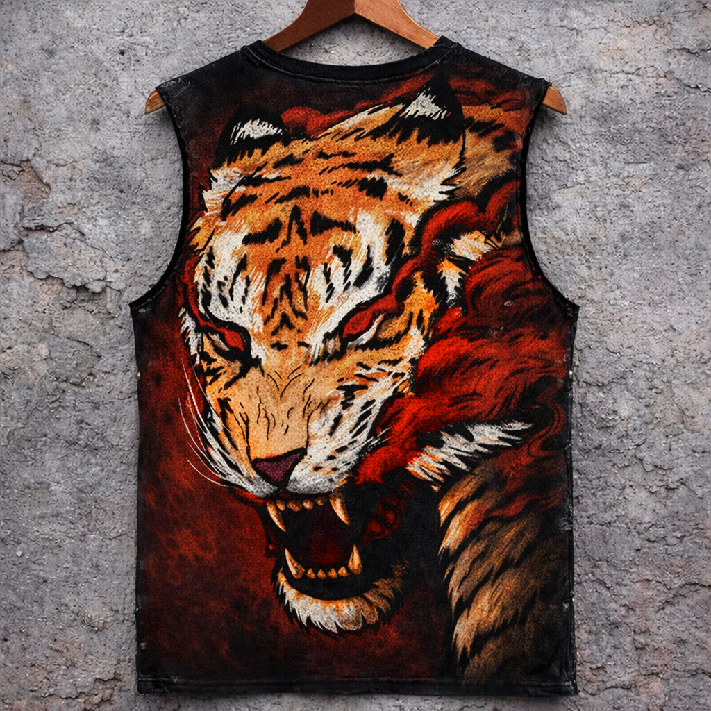 3D Roaring Tiger Graphic Sleeveless Tank Top Bold Animal Print Vest - Tanks & Sleeveless from NINEDGE