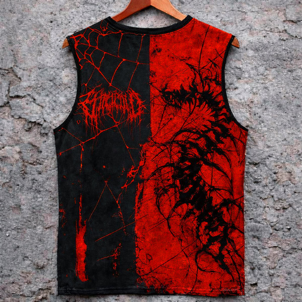 Black Red Split Graphic Tank Top Grunge Horror Print Sleeveless Vest - Tanks & Sleeveless from NINEDGE