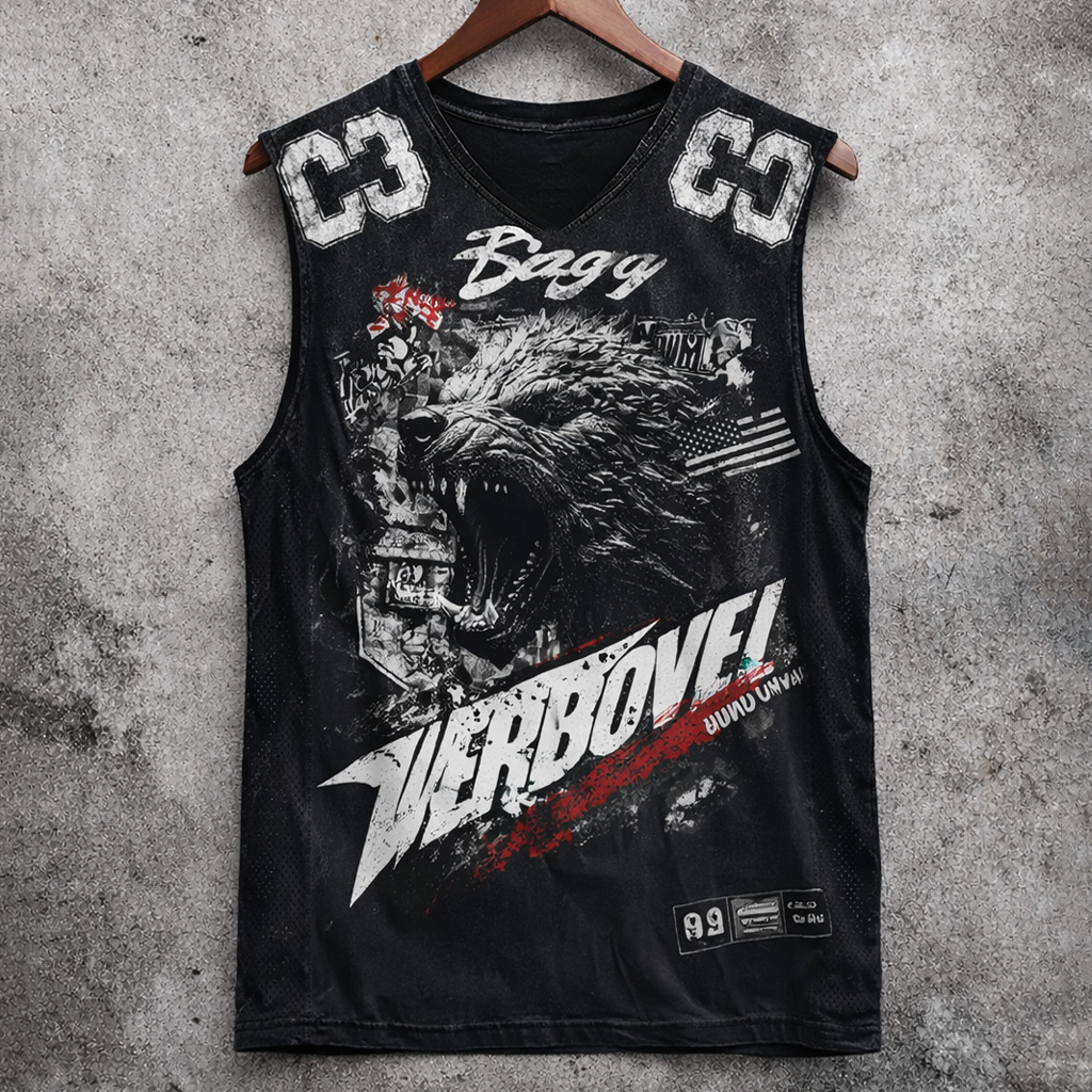 Sleeveless Graphic Print Jersey Distressed Black Wolf Design V-Neck Tank Top - Tanks & Sleeveless from NINEDGE