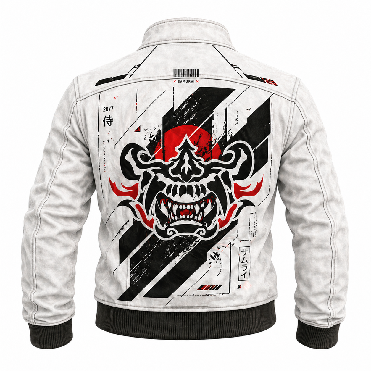 Cyberpunk Samurai Mask Print Long Sleeve Washed Graphic Denim Jacket Jacket - Graphic Jackets from NINEDGE