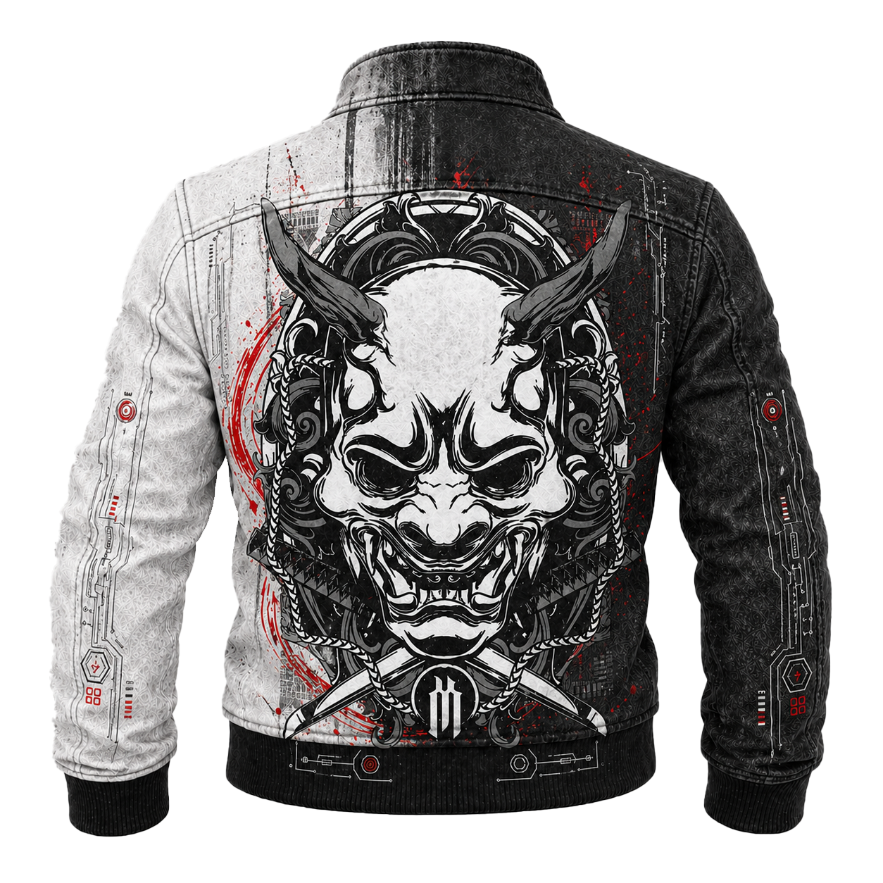 Graphic Denim Jacket Two-Tone Black White Split Hannya Mask Graphic Jacket - Graphic Jackets from NINEDGE