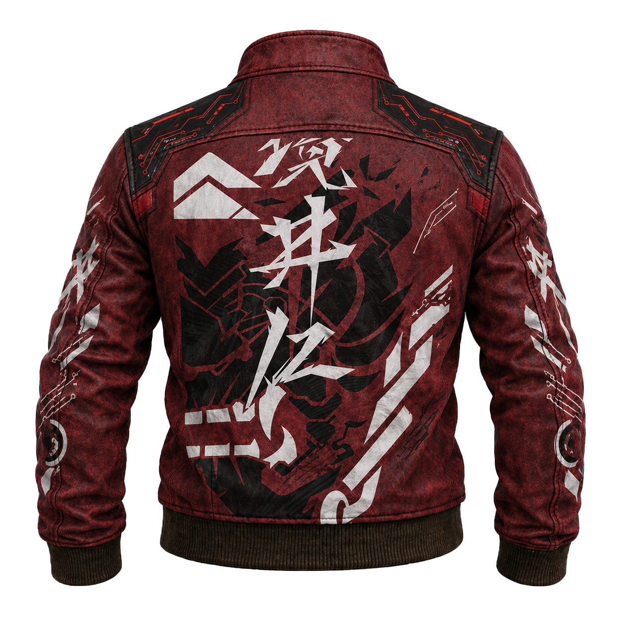 Graphic Denim Jacket with Abstract Graphic Print Dark Red Cyberpunk Long Sleeve Jacket - Graphic Jackets from NINEDGE