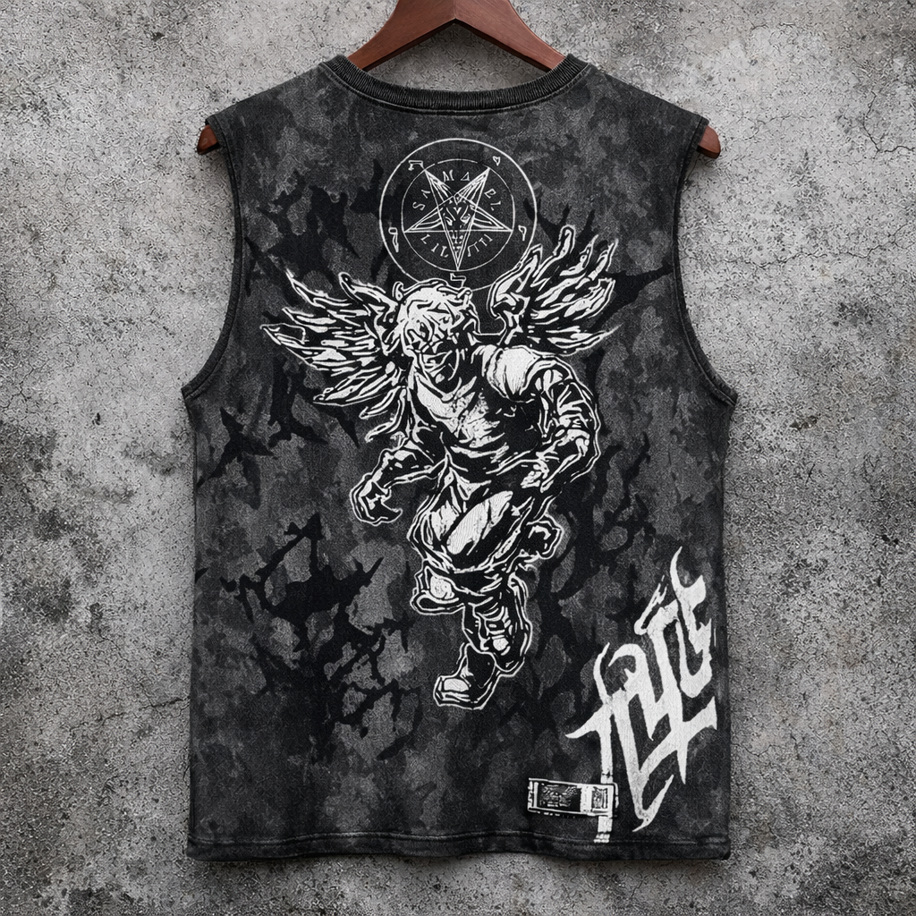 Graphic V-Neck Tank Top Distressed Black Grunge Sleeveless Streetwear Vest - Tanks & Sleeveless from NINEDGE