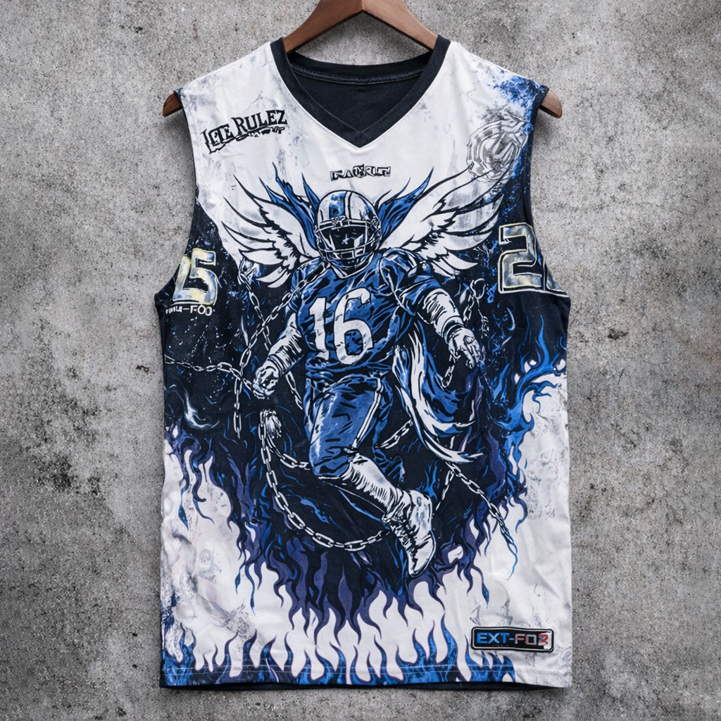 Graphic Print Tank Top Football Player Blue Flames V-Neck Sleeveless Streetwear - Tanks & Sleeveless from NINEDGE