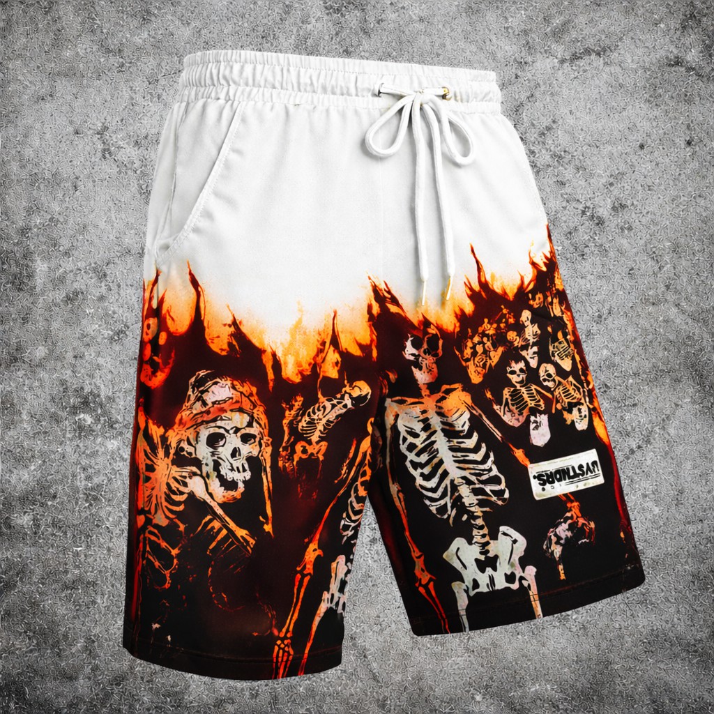 Skull Skeleton Graphic Print Shorts Black White Drawstring Waist Casual - Shorts from NINEDGE