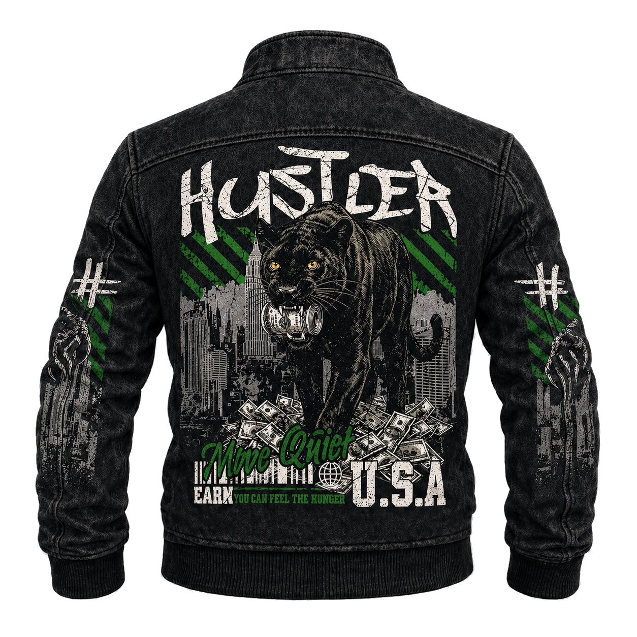 Graphic Denim Jacket Panther Graphic Full-Zip Streetwear Jacket - Graphic Jackets from NINEDGE