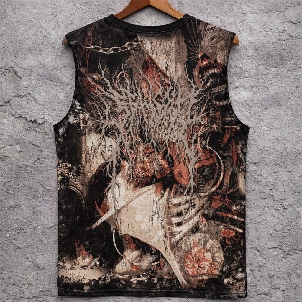 Dark Grunge Graphic Print Sleeveless Tank Top Vintage Style Tee - Tanks & Sleeveless from NINEDGE