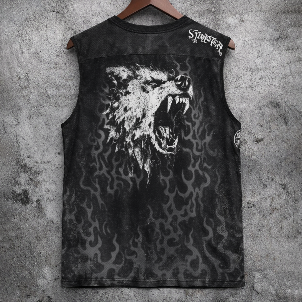 Edgy Wolf 99 Graphic Sleeveless V-Neck Tank Top Black Streetwear Vest - Tanks & Sleeveless from NINEDGE