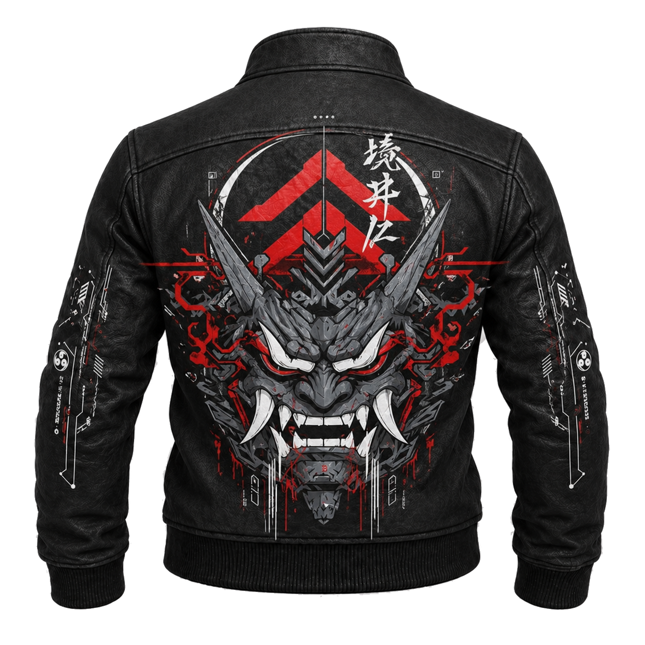 Graphic Denim Jacket Oni Mask Graphic Print Bomber Style Jacket - Graphic Jackets from NINEDGE