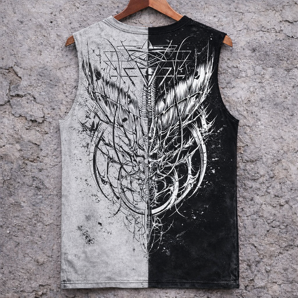 Split Color Graphic Tank Top Black Grey Grunge Sleeveless Tee - Tanks & Sleeveless from NINEDGE