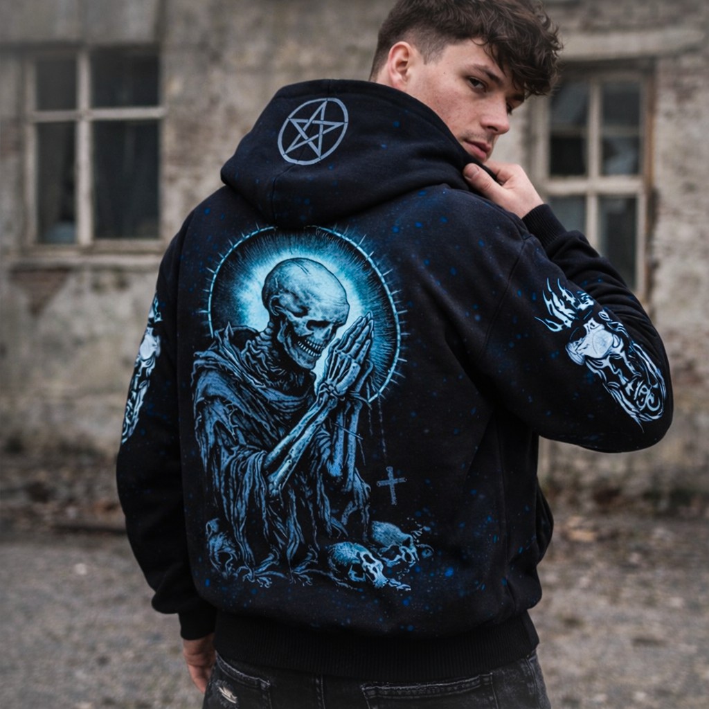 Gothic Macabre Skeleton Graphic Hoodie Dark Art Pullover Sweatshirt with Hood - Hoodies & Layers from NINEDGE