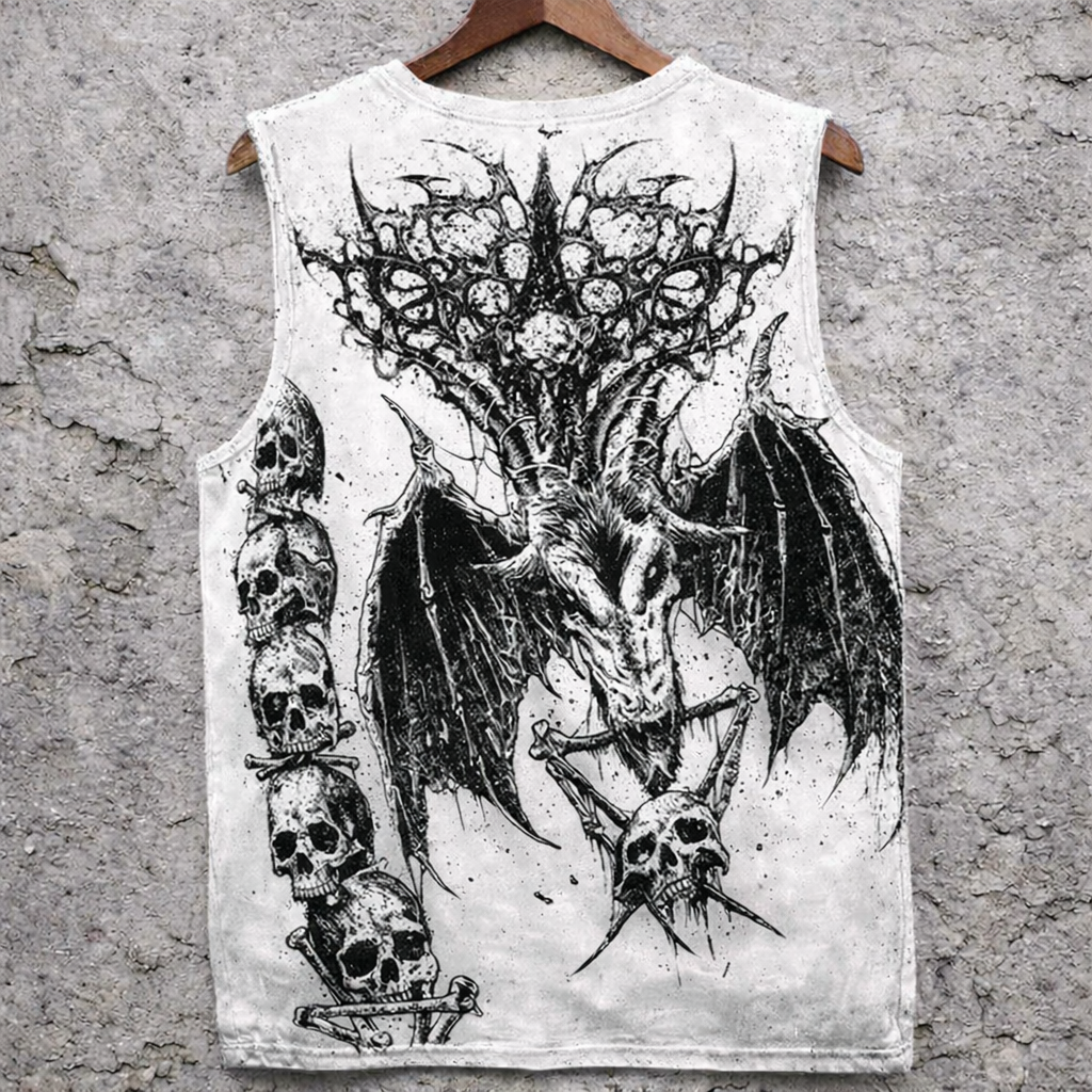 Gothic Baphomet Skull Print Sleeveless Tank Top Dark Edgy Vest - Tanks & Sleeveless from NINEDGE
