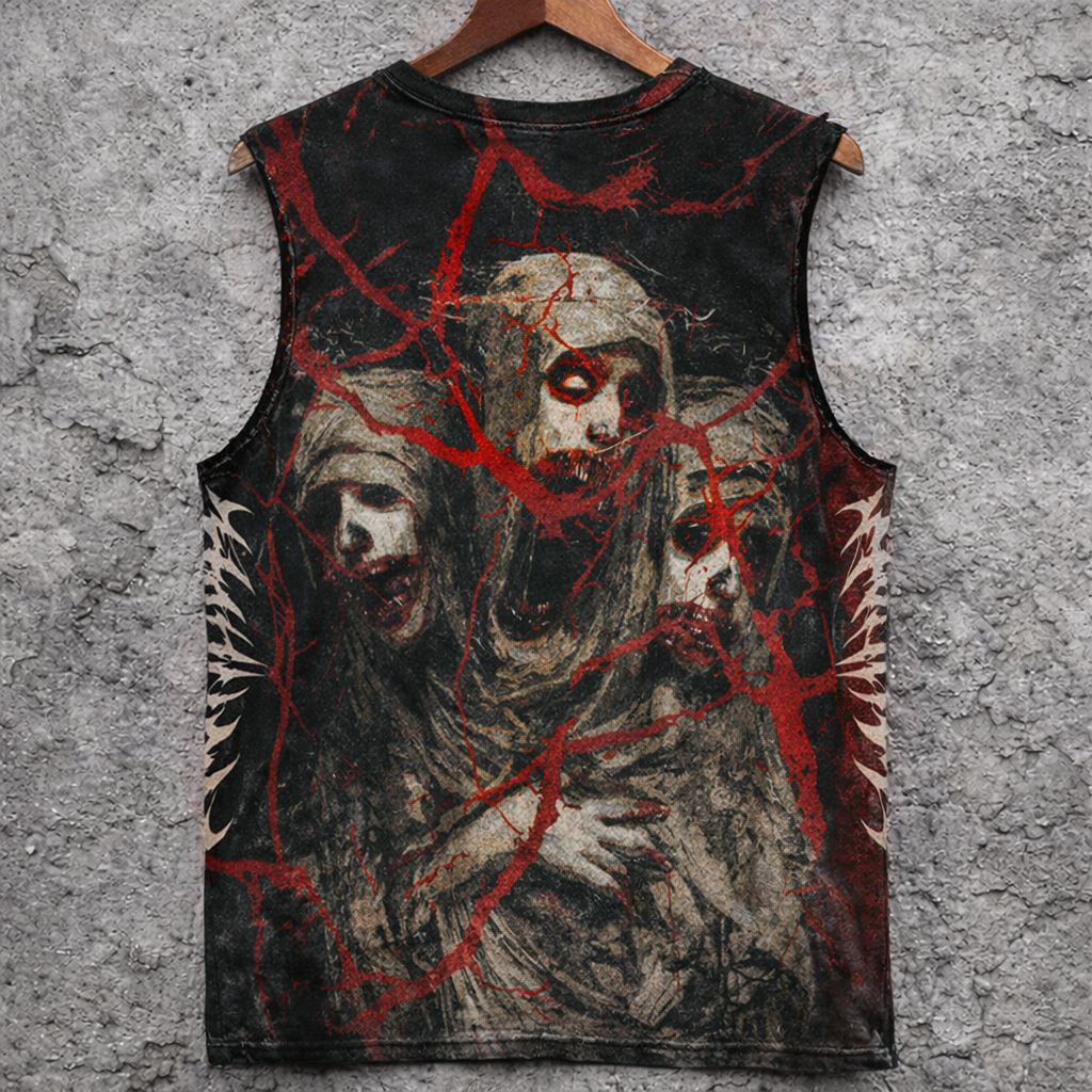 Black Red Horror Graphic Sleeveless T-Shirt Gothic Grunge Style - Tanks & Sleeveless from NINEDGE