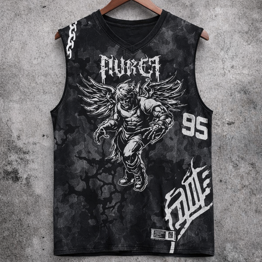 Graphic V-Neck Tank Top Distressed Black Grunge Sleeveless Streetwear Vest - Tanks & Sleeveless from NINEDGE