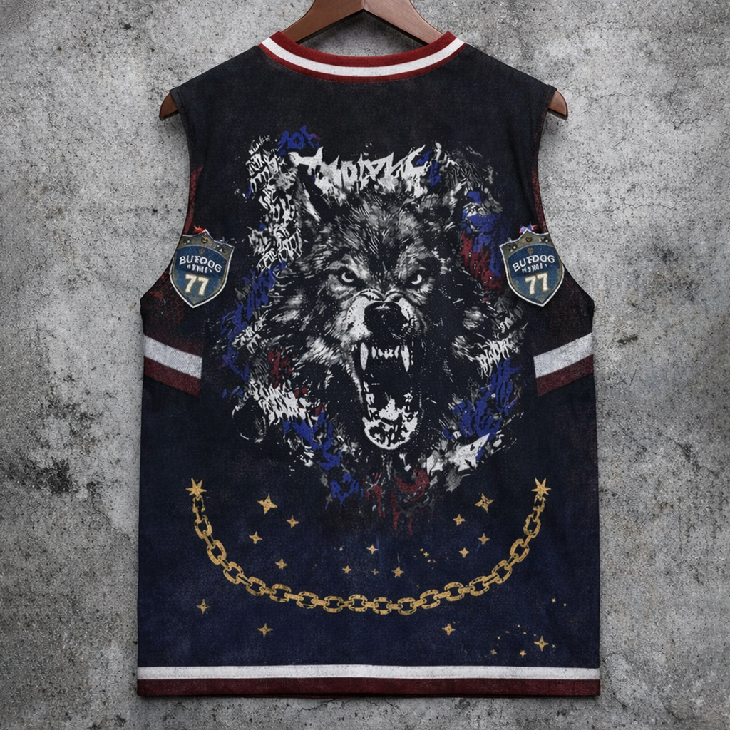Wolf Graphic Sleeveless Jersey Grunge Streetwear V-Neck Tank Top - Tanks & Sleeveless from NINEDGE