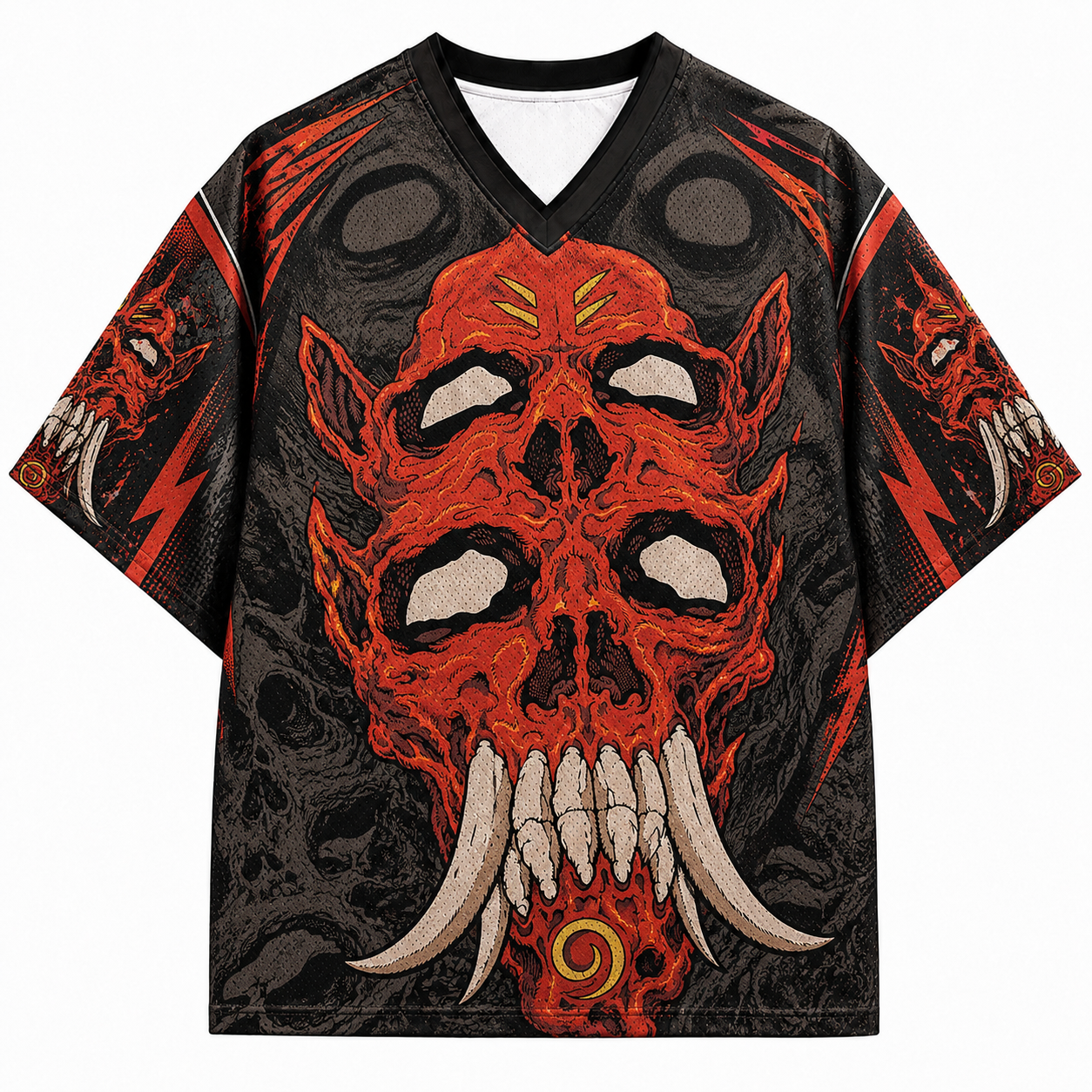 Japanese Red Oni Skull Mesh Jersey