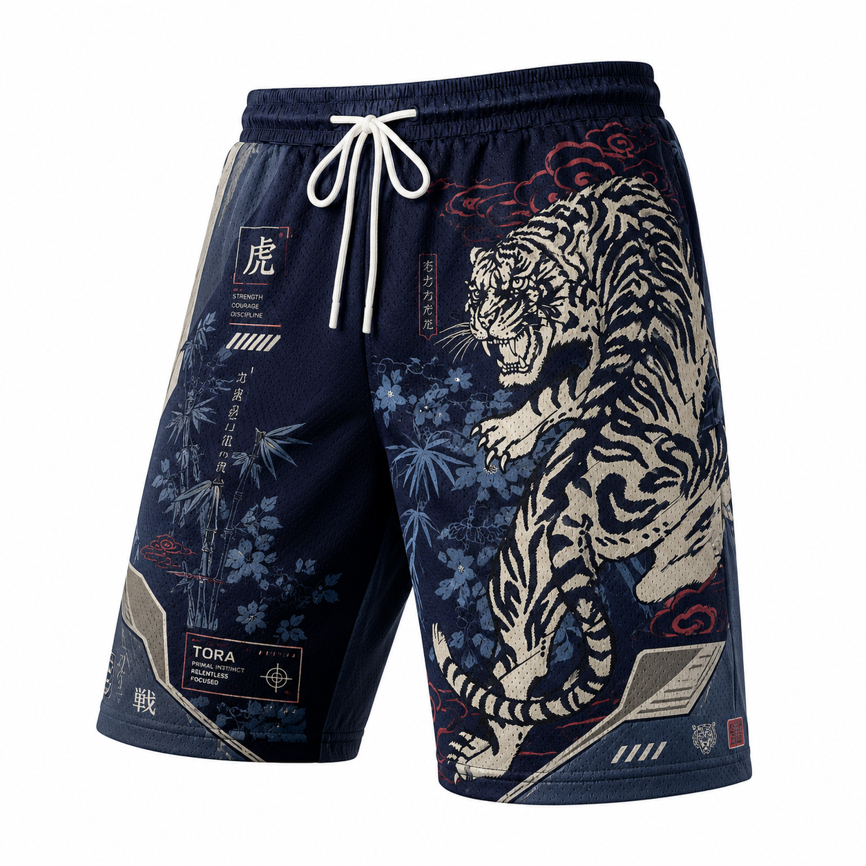 Japanese Navy Tiger Graphic Shorts